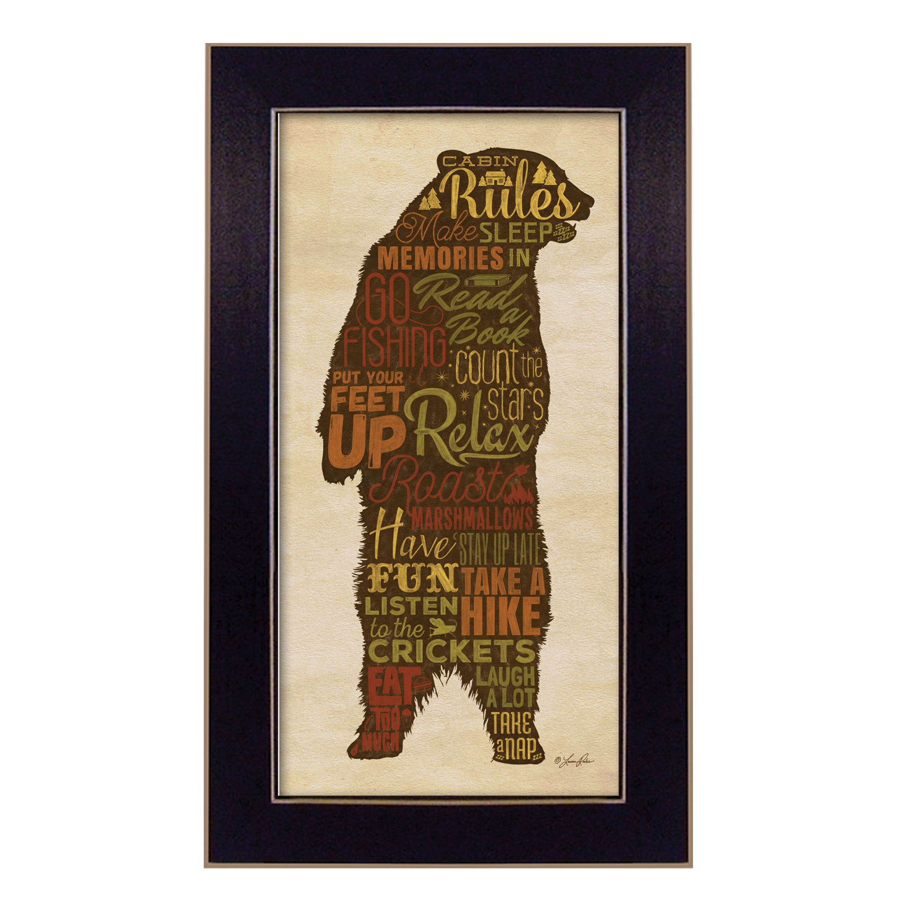 "Cabin rules" By Lauren Rader, Printed Wall Art, Ready To Hang Framed Poster, Black Frame--1