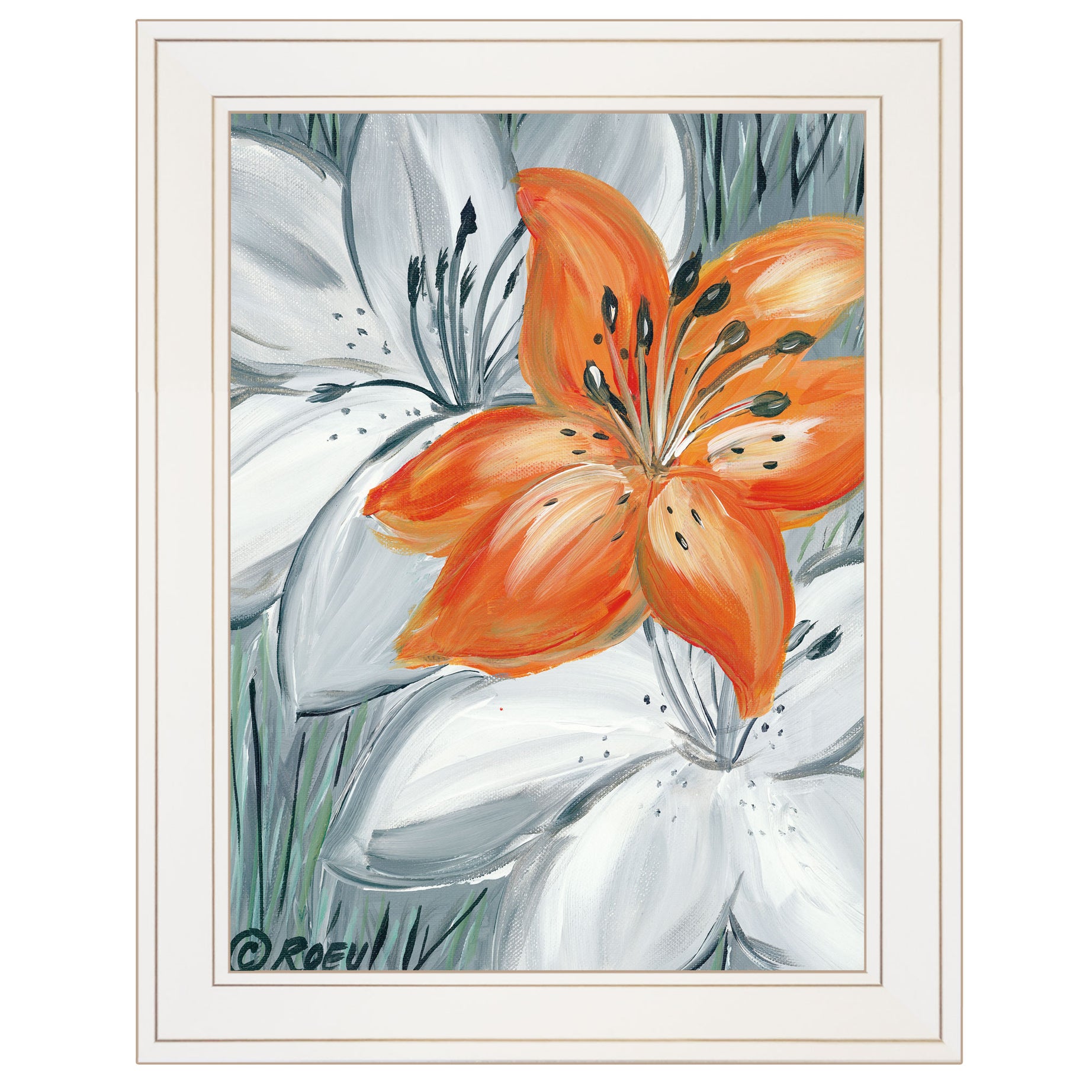 "Tiger Lily in Orange" by Roey Ebert, Ready to Hang Framed Print, White Frame--1