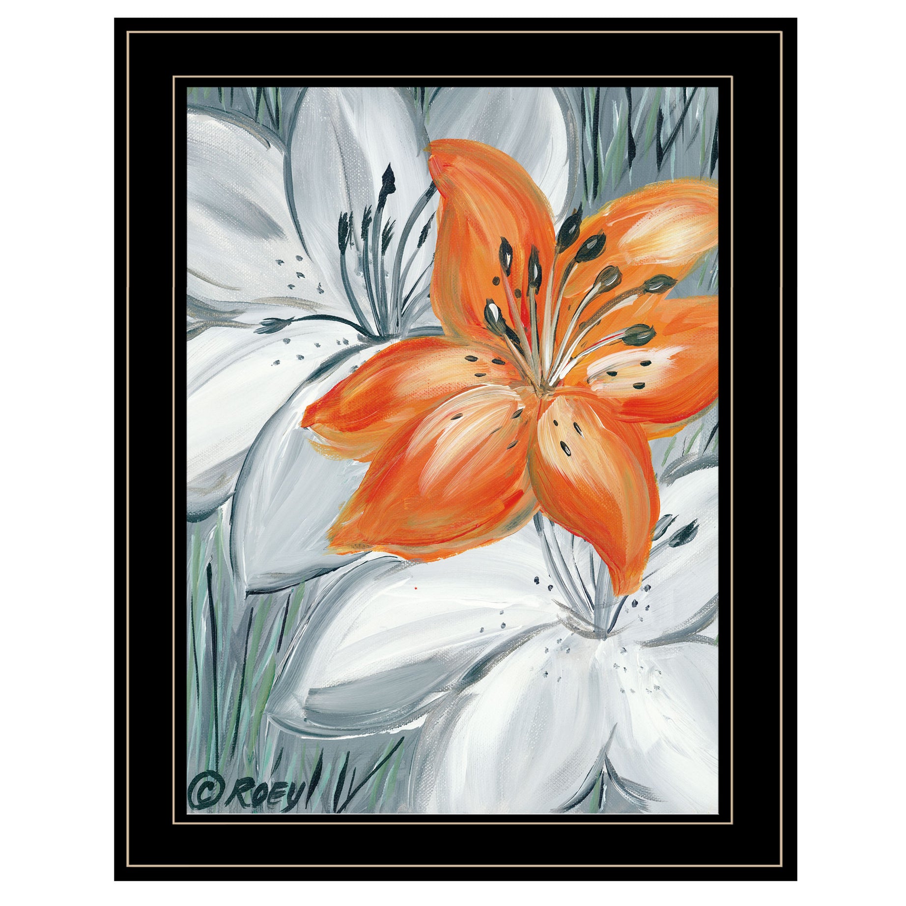 "Tiger Lily in Orange" by Roey Ebert, Ready to Hang Framed Print, Black Frame--1