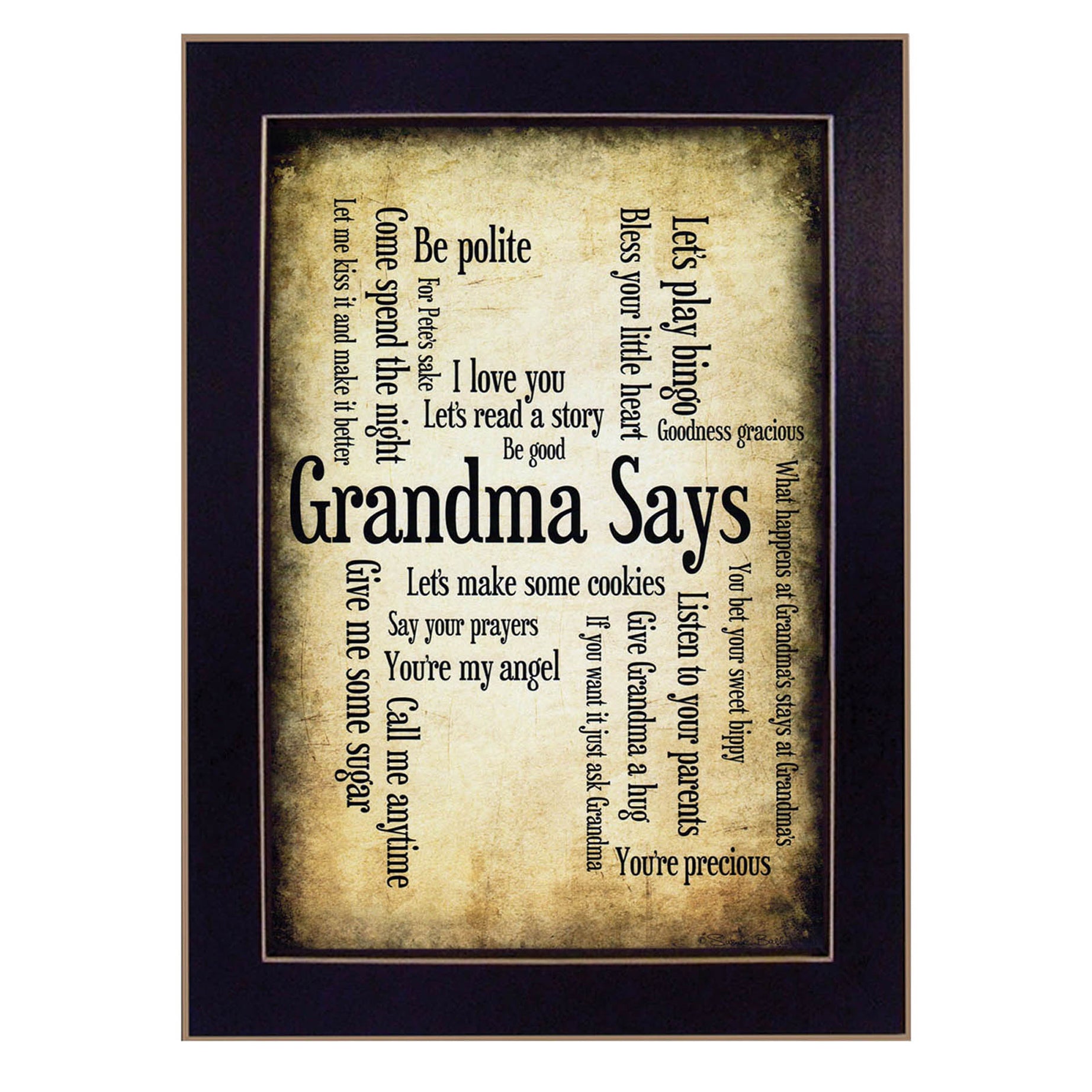 "Grandma Says" By Susan Ball, Printed Wall Art, Ready To Hang Framed Poster, Black Frame--1