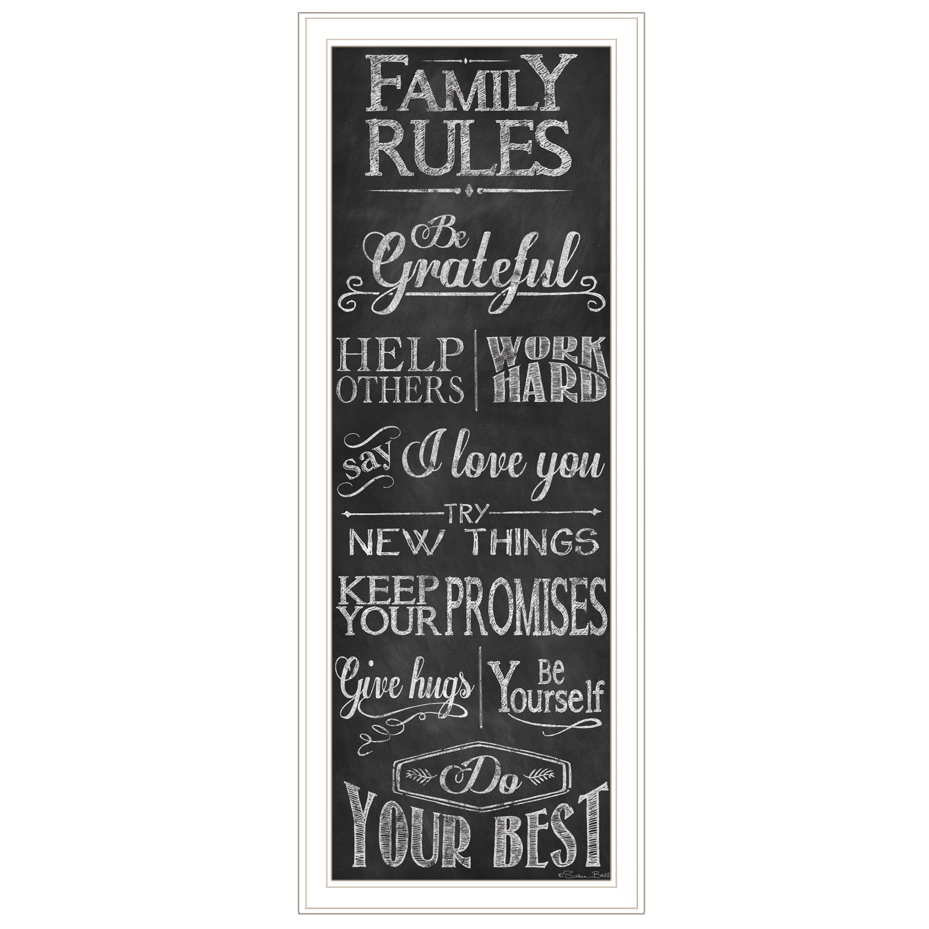 "Family Rules" By Susan Ball, Ready to Hang Framed Print, White Frame--1