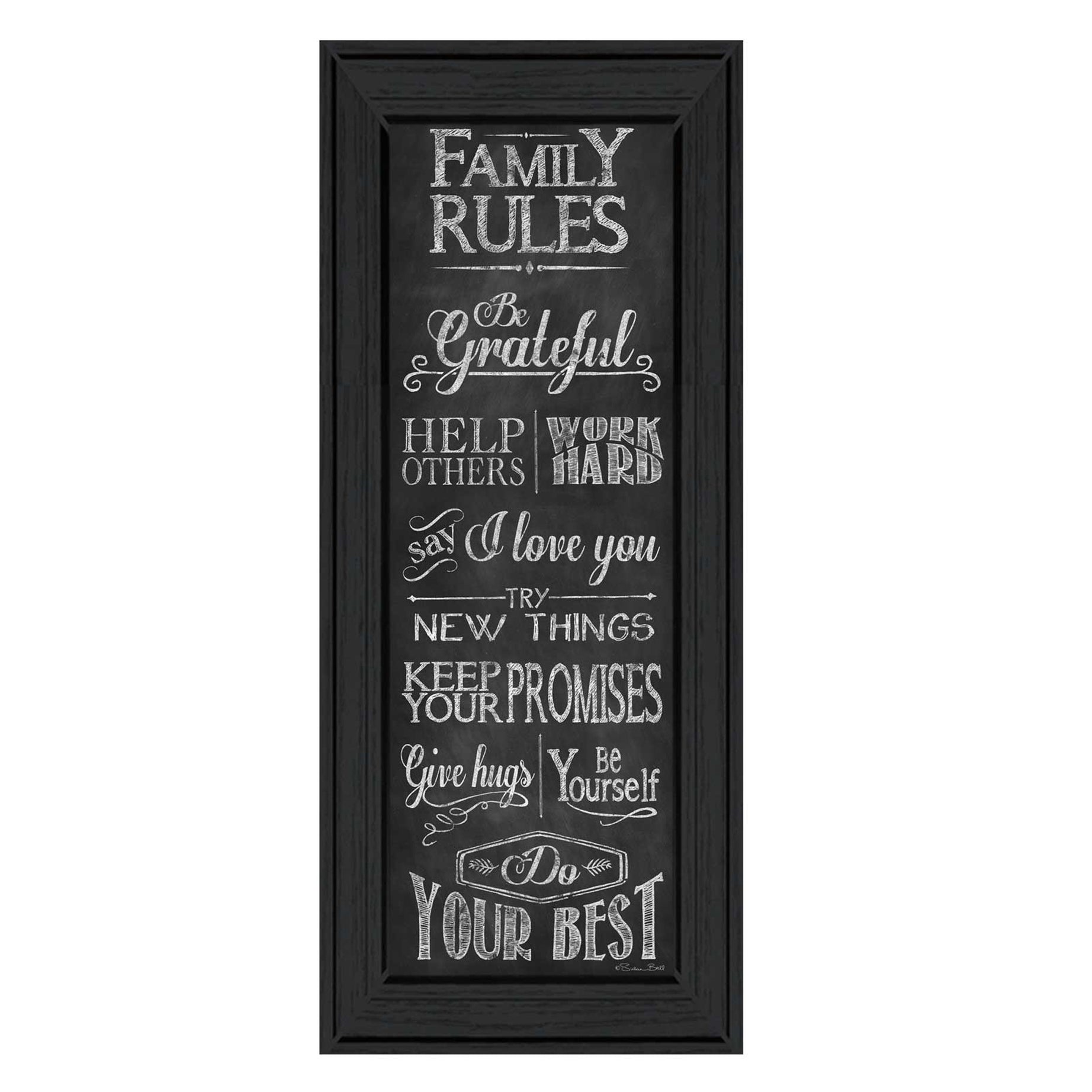 "Family Rules" By Susan Ball, Printed Wall Art, Ready To Hang Framed Poster, Black Frame--1