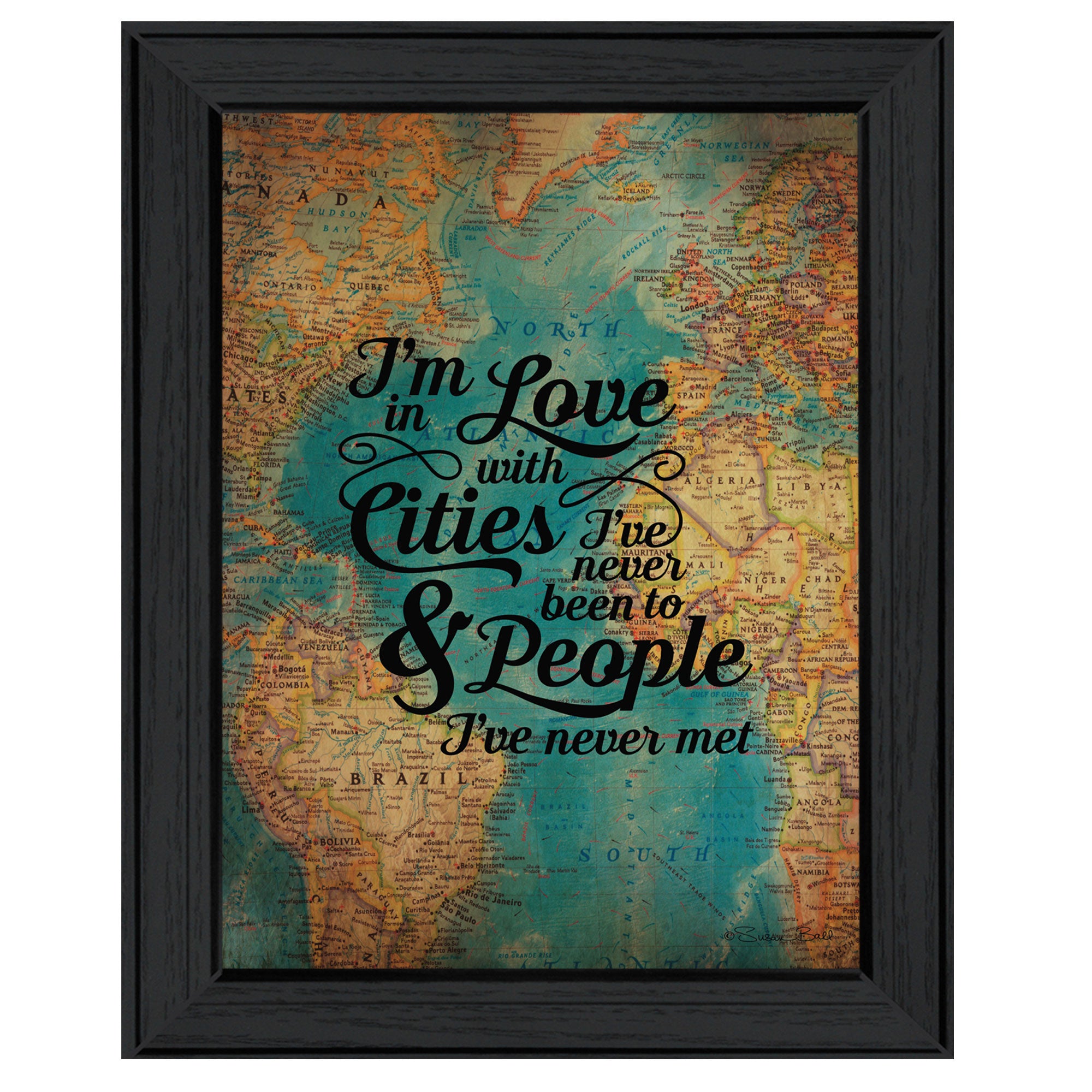 "Cities and People" By Susan Ball, Printed Wall Art, Ready To Hang Framed Poster, Black Frame--1