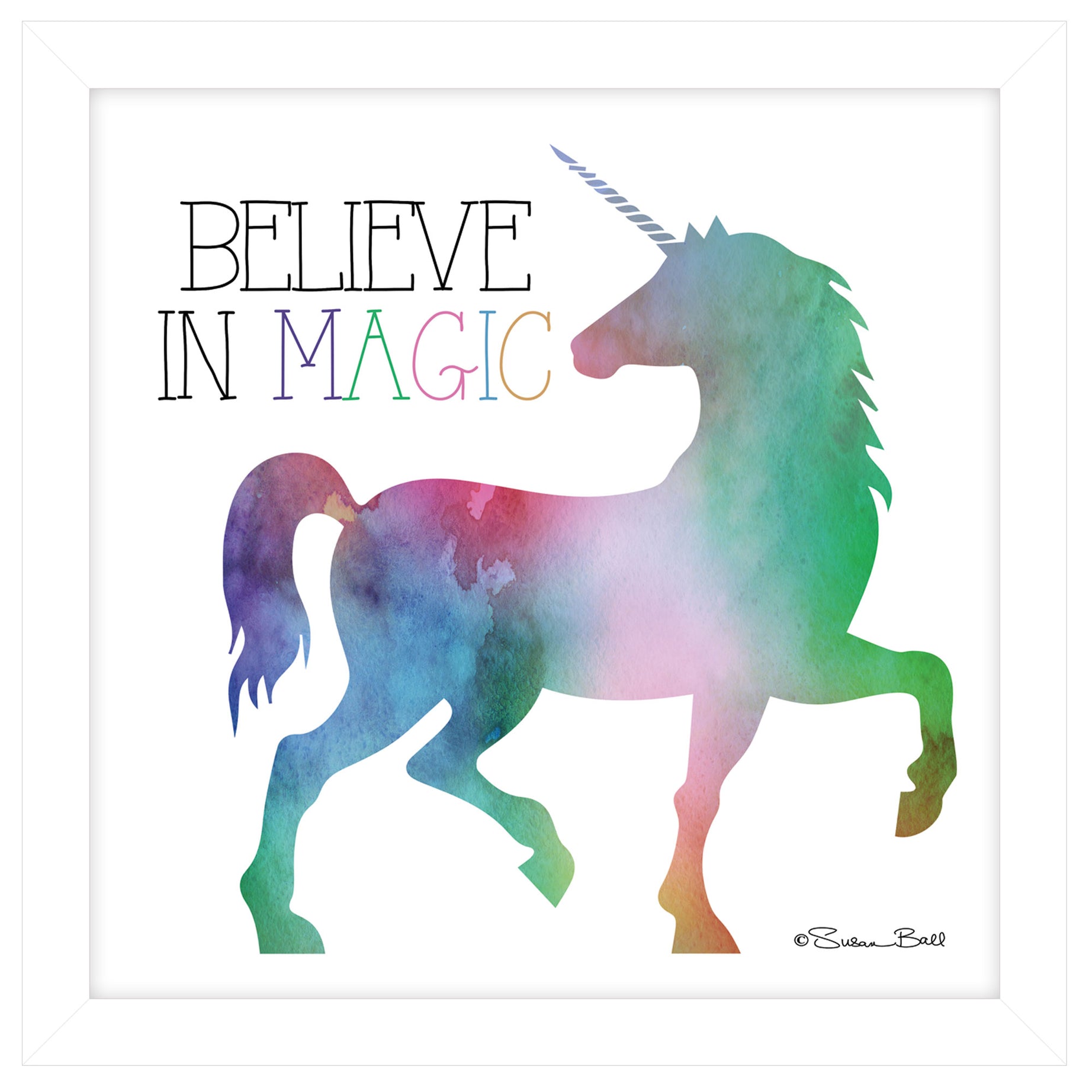 "Believe in Magic Unicorn" by Susan Ball, Ready to Hang Framed print, White Frame--1