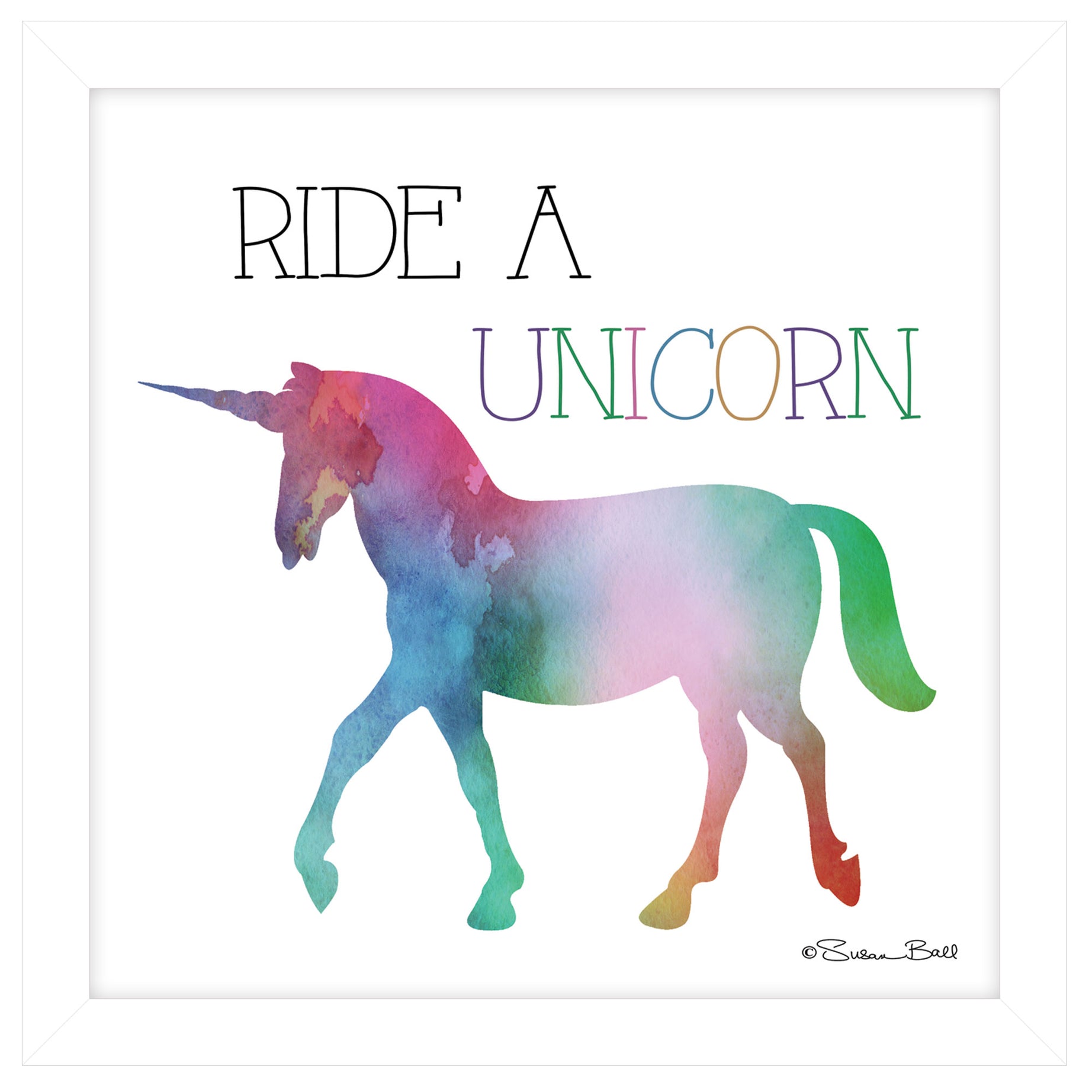 "Ride a Unicorn" by Susan Ball, Ready to Hang Framed print, White Frame--1