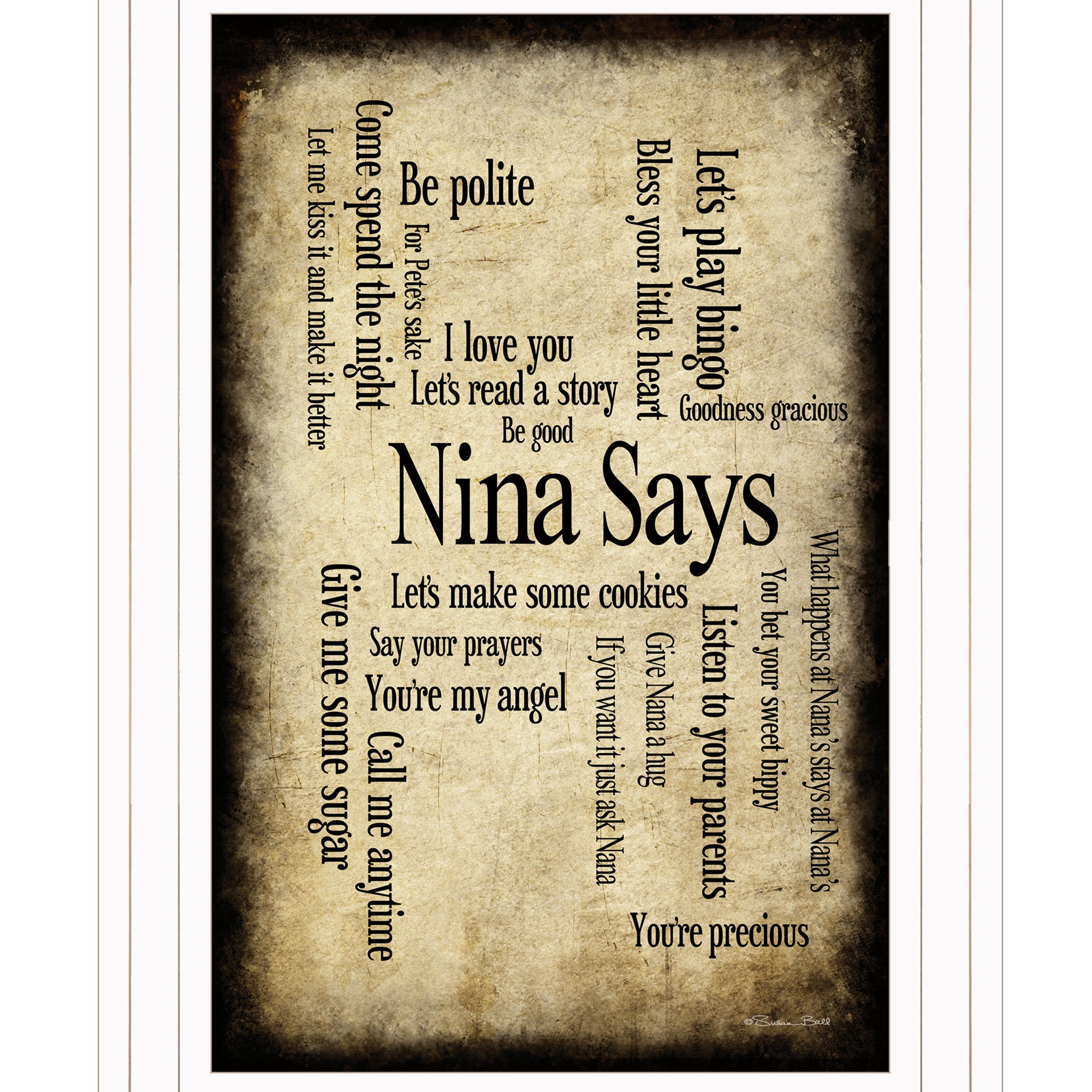 "Nina Says" by Artisan Susan Ball, Ready to Hang Framed Print, White Frame--1