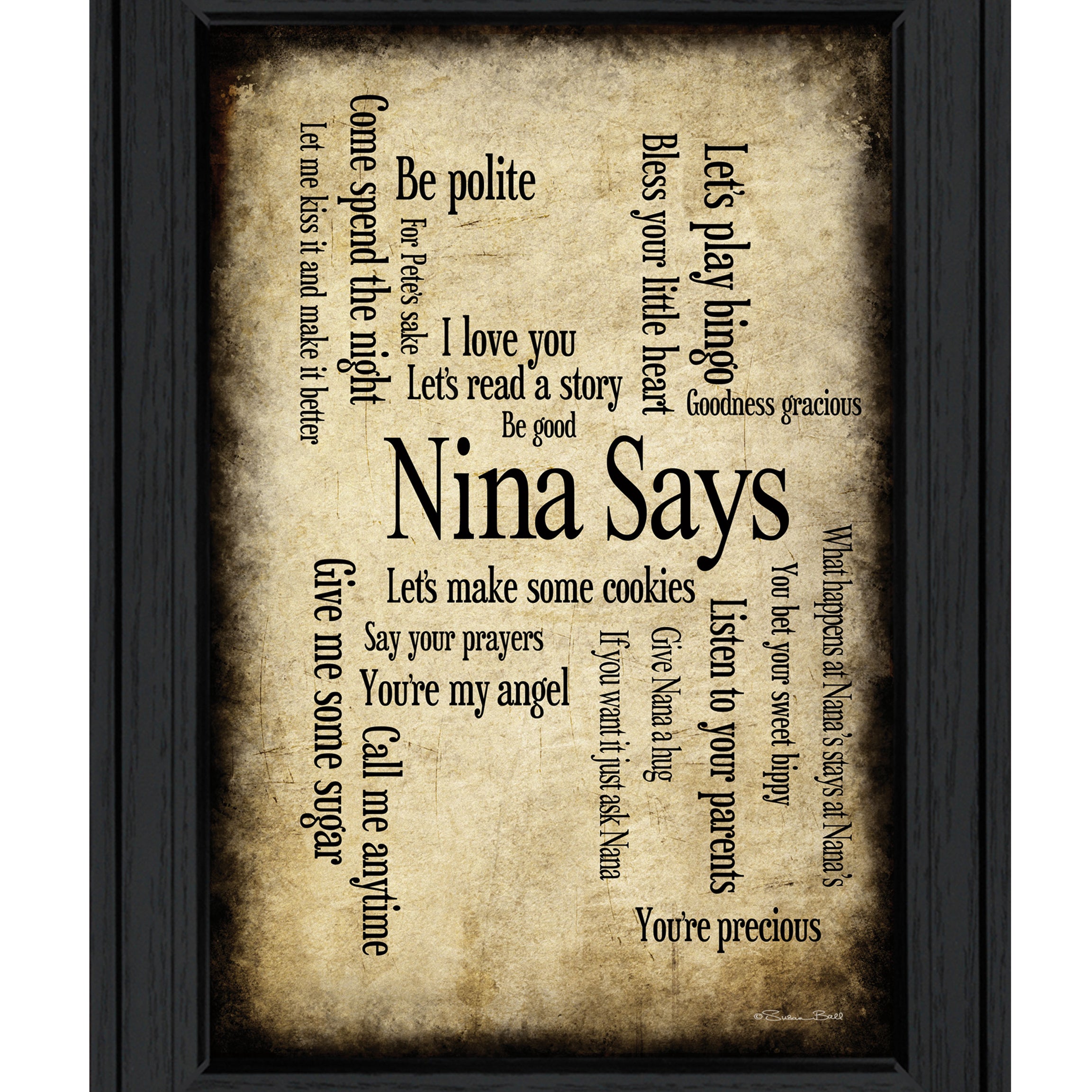 "Nina Says" by Artisan Susan Ball, Ready to Hang Framed Print, Black Frame--1