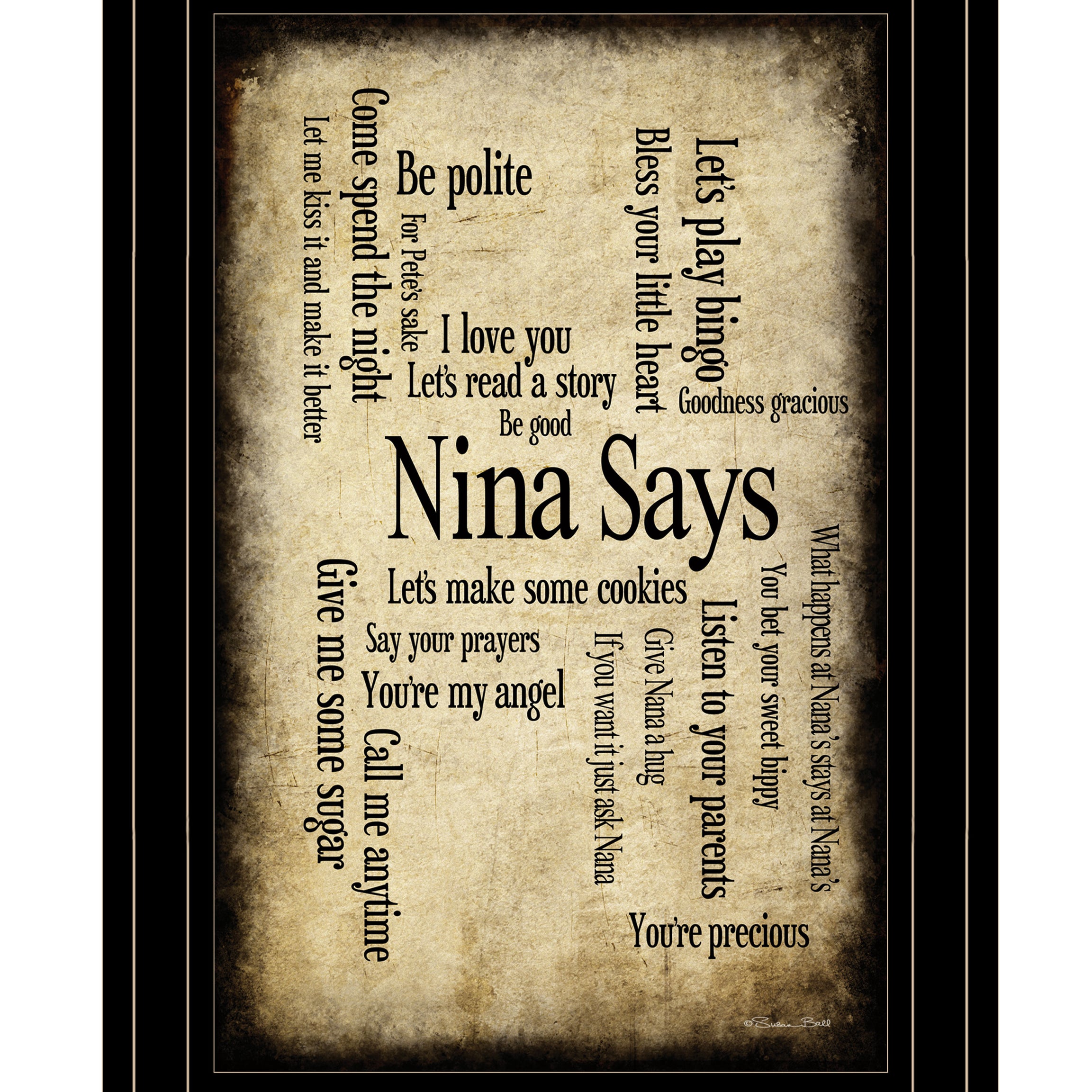 "Nina Says" by Artisan Susan Ball, Ready to Hang Framed Print, Black Frame--1