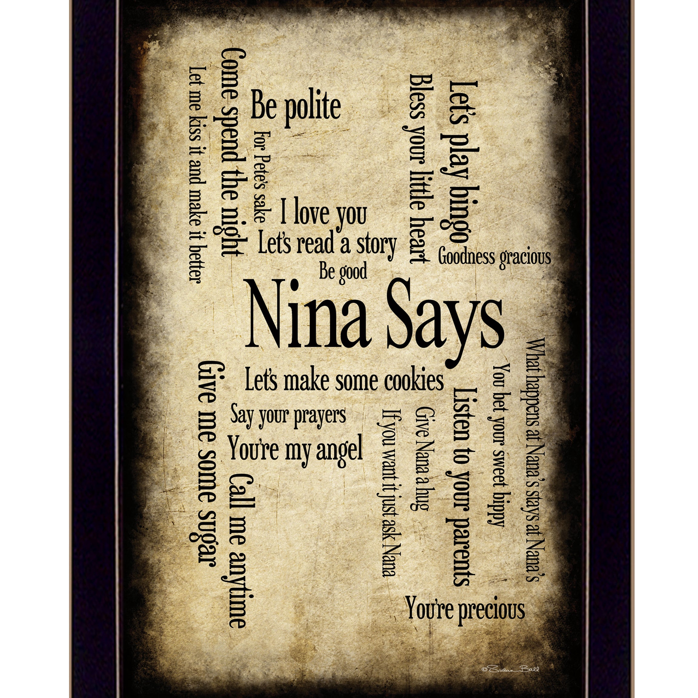 "Nina Says" by Artisan Susan Ball, Ready to Hang Framed Print, Black Frame--1