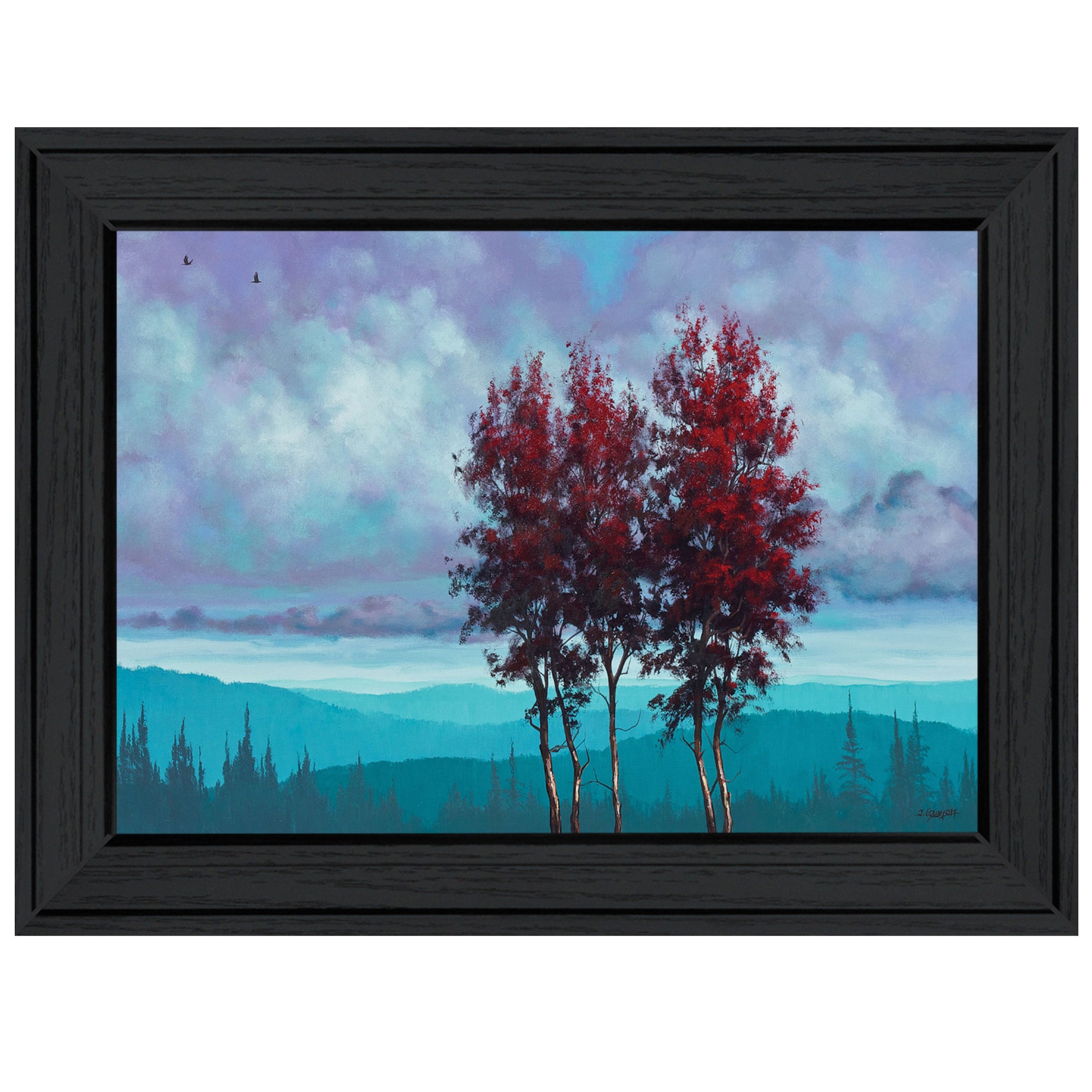 "Two Red Trees" by Tim Gagnon, Ready to Hang Framed Print, Black Frame--1