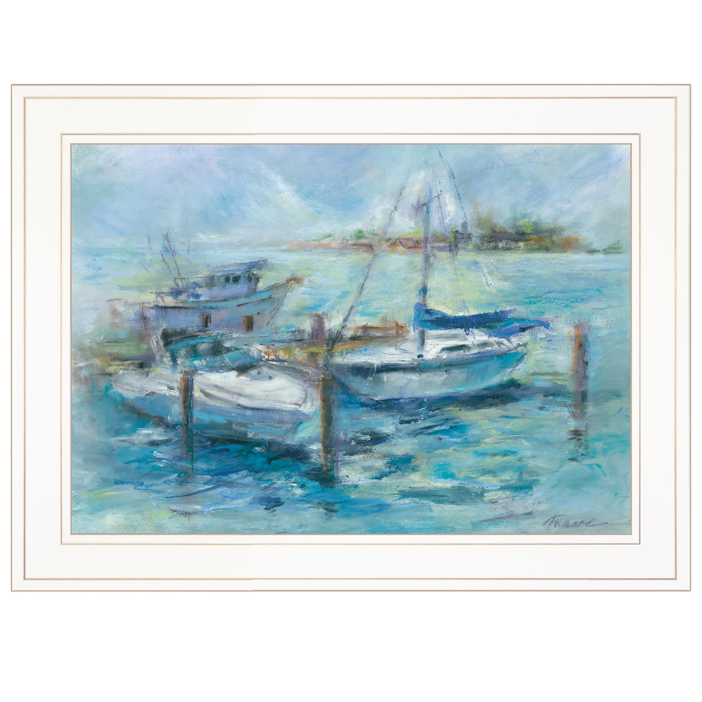 "Dockside" By Tracy Owen-Cullimore, Ready to Hang Framed Print, White Frame--1