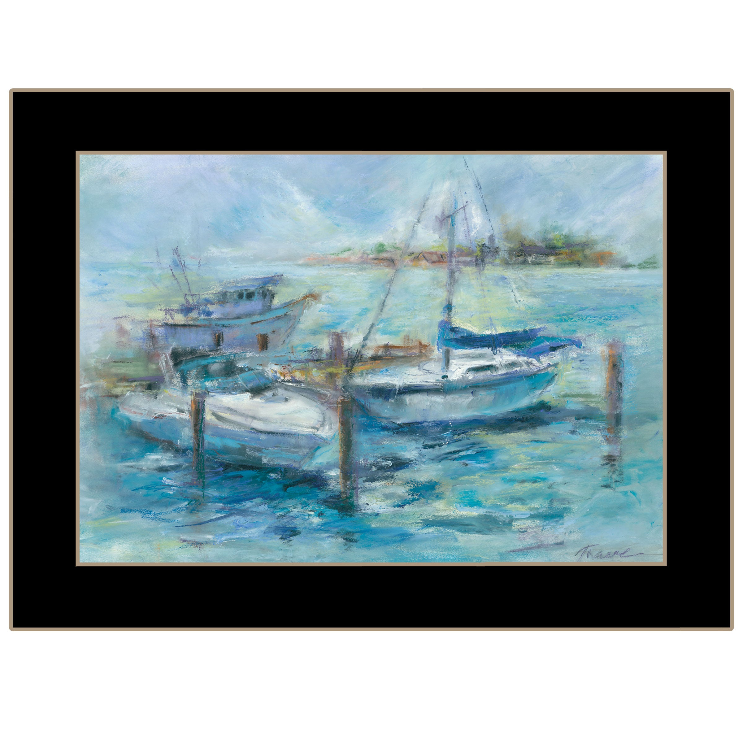 "Dockside" By Tracy Owen-Cullimore, Ready to Hang Framed Print, Black Frame--1