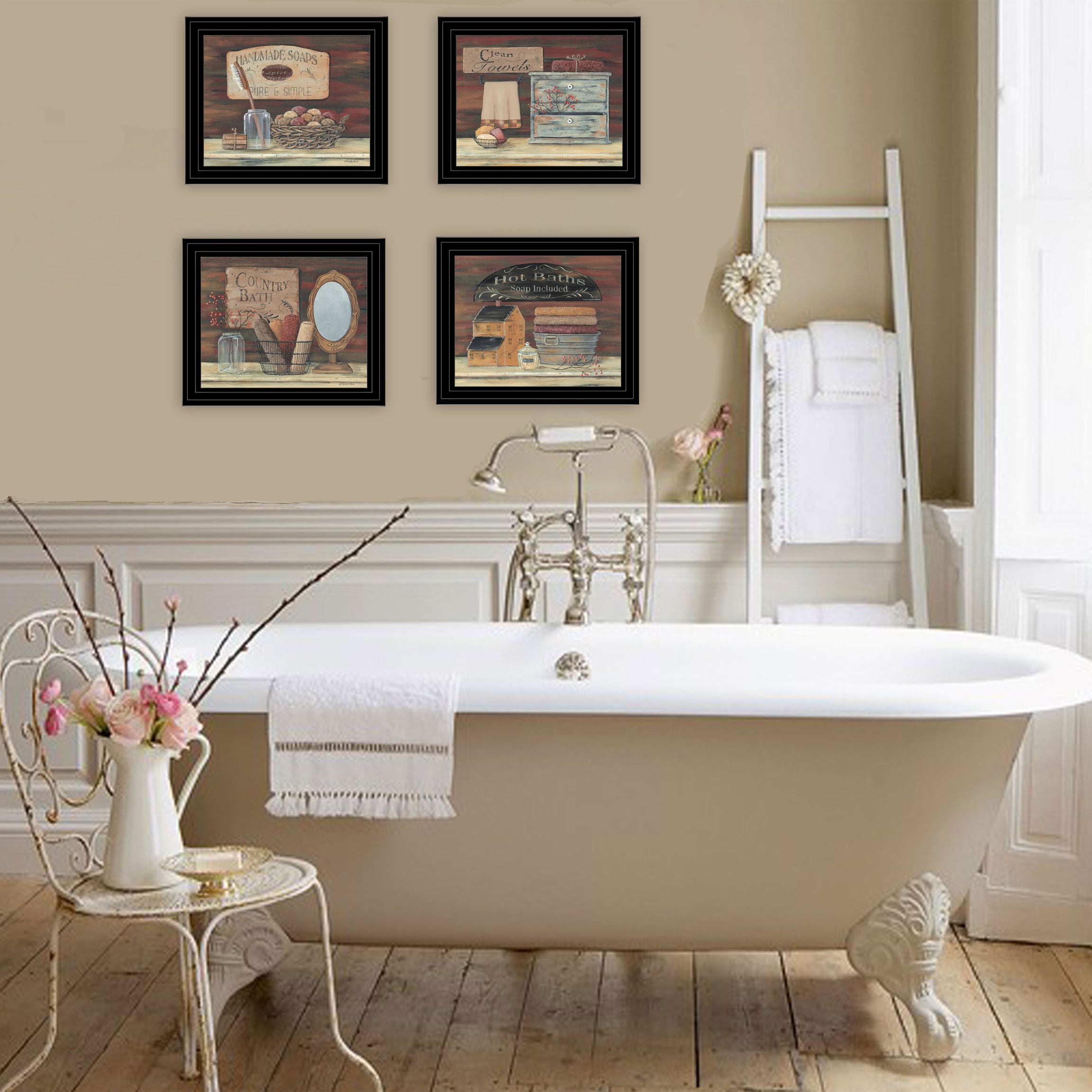 "Bathroom Collection II" 4-Piece Vignette by Pam Britton, Black Frame--2