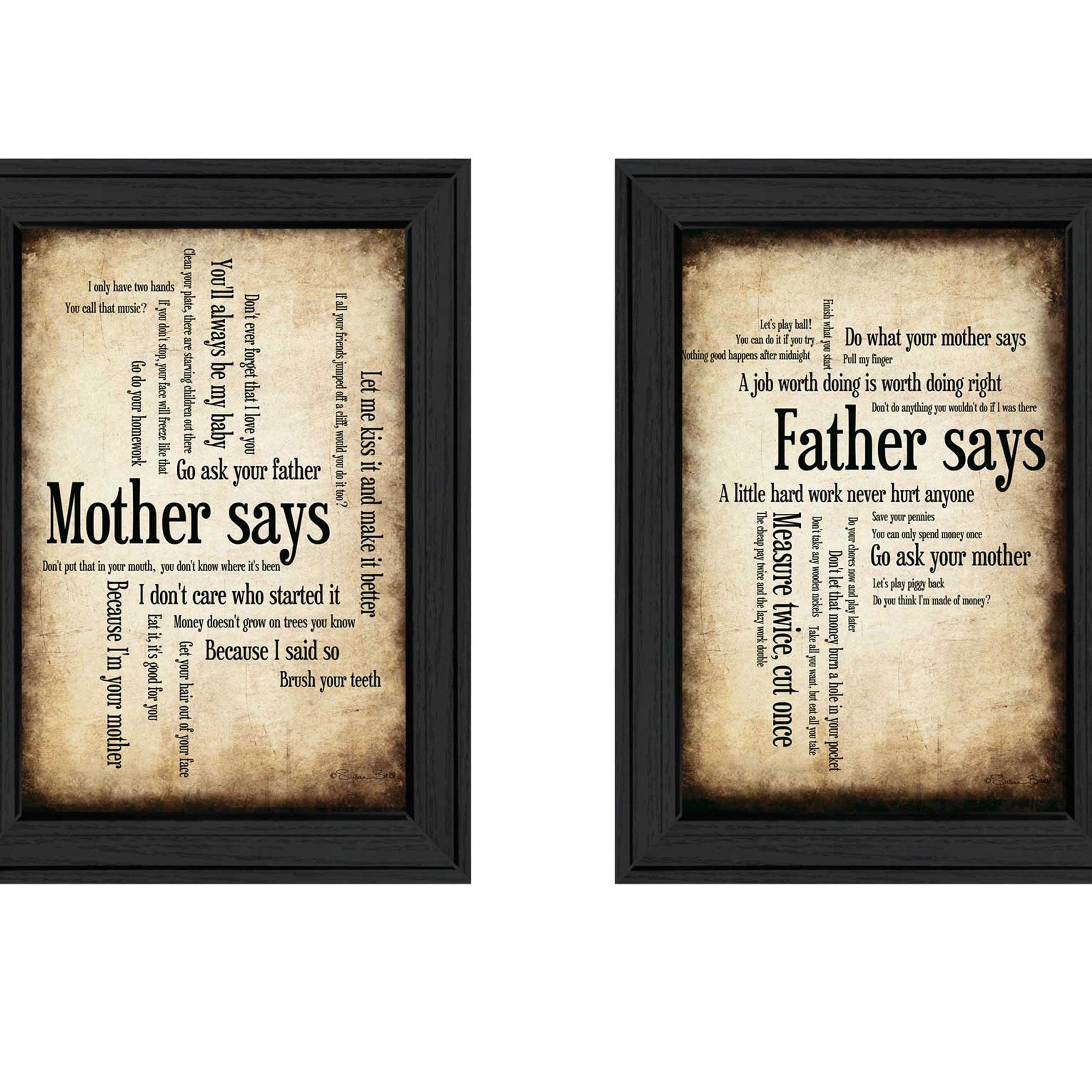 "Parents Collection" 2-Piece Vignette By Susan Ball, Printed Wall Art, Ready To Hang Framed Poster, Black Frame--1