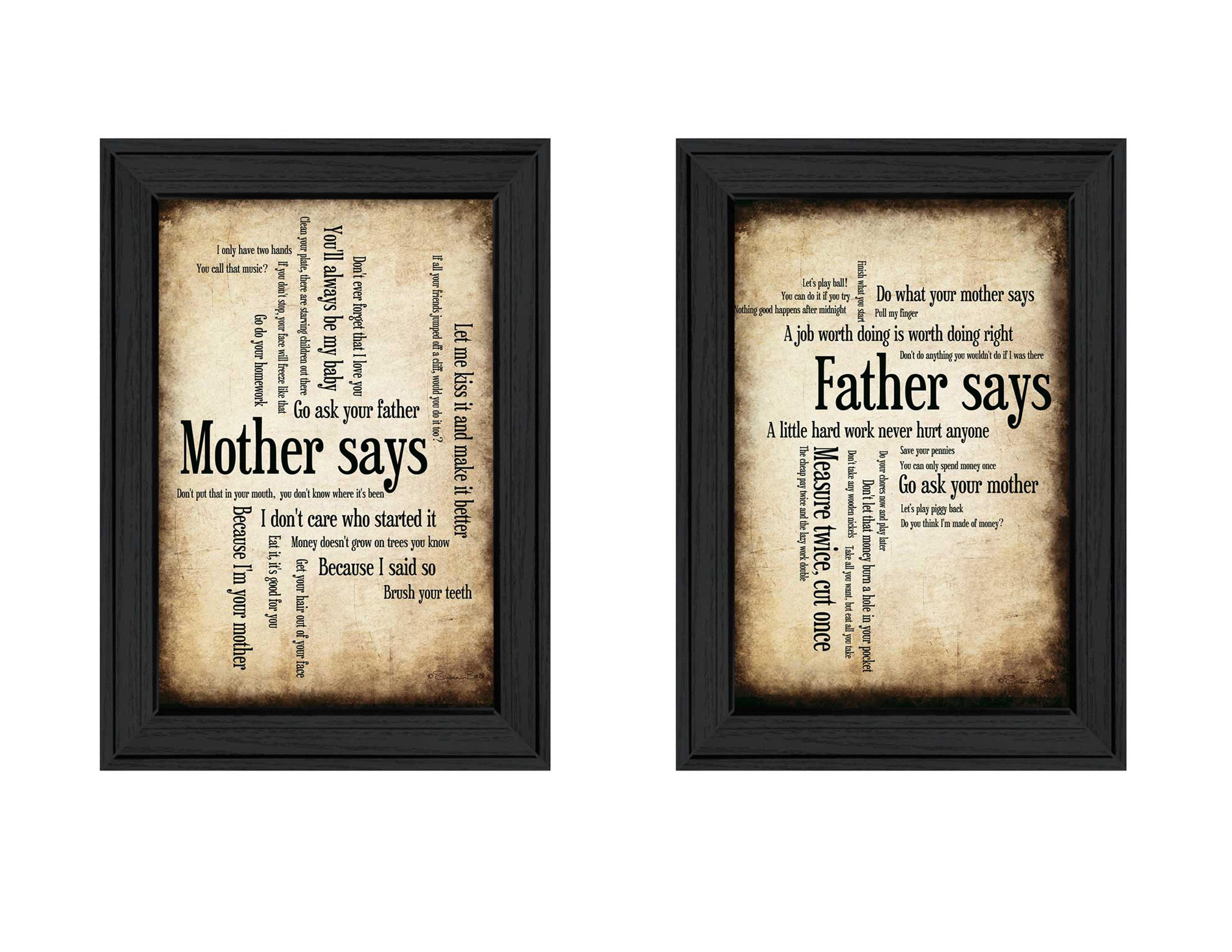 "Parents Collection" 2-Piece Vignette By Susan Ball, Printed Wall Art, Ready To Hang Framed Poster, Black Frame--1