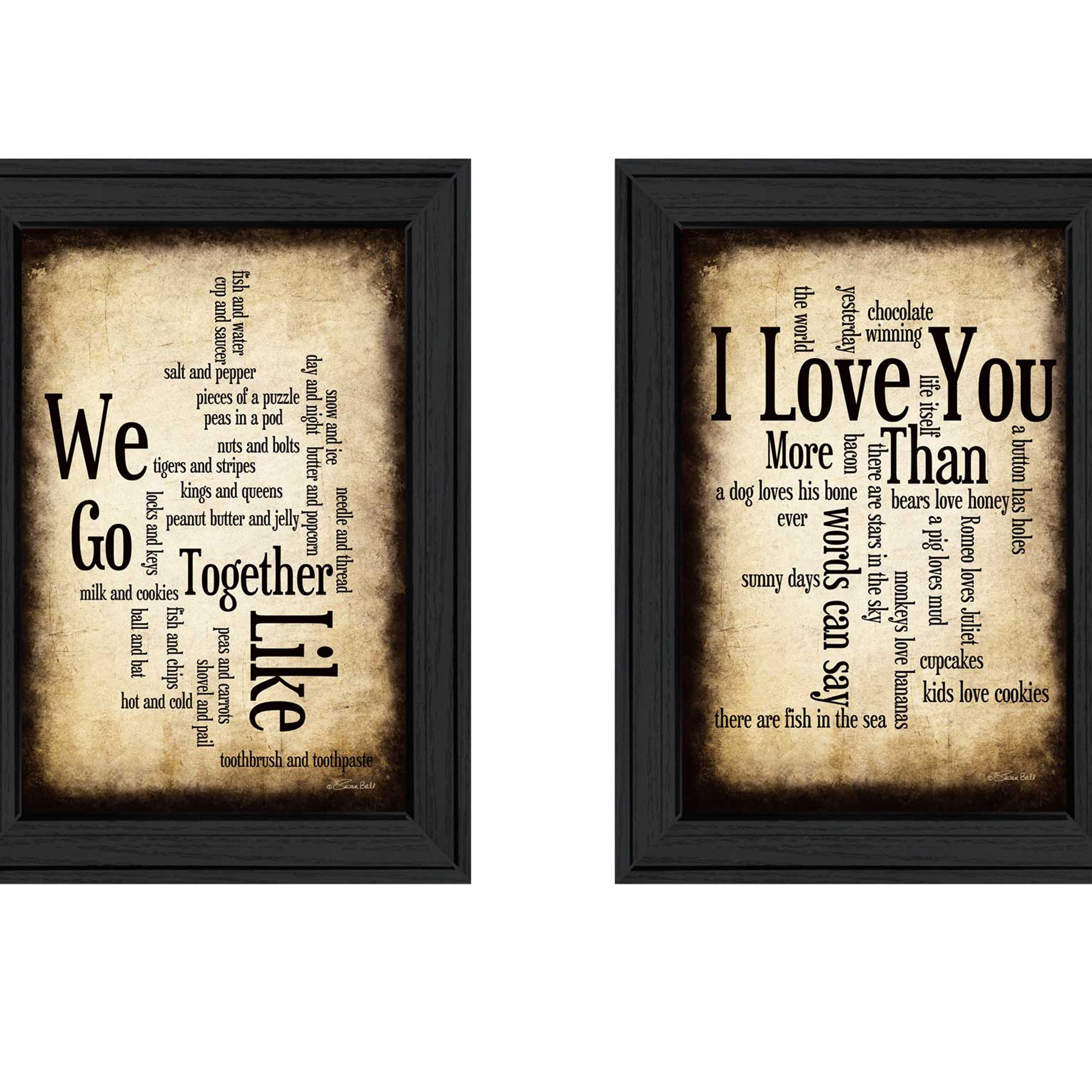 "Sentiment Collection" 2-Piece Vignette By Susan Ball, Printed Wall Art, Ready To Hang Framed Poster, Black Frame--1