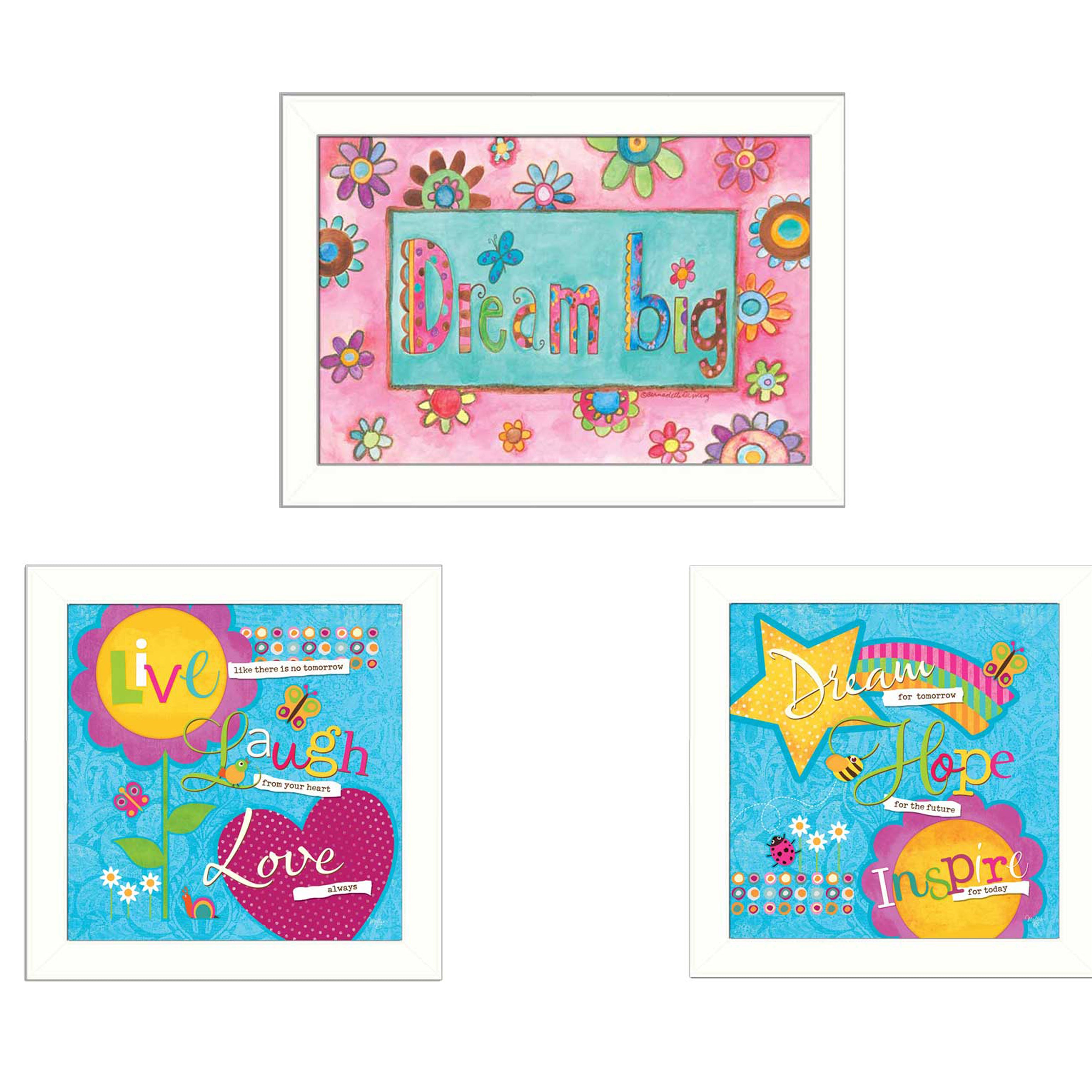 "Dream Collection" 3-Piece Vignette By Mollie B., Printed Wall Art, Ready To Hang Framed Poster, White Frame--1