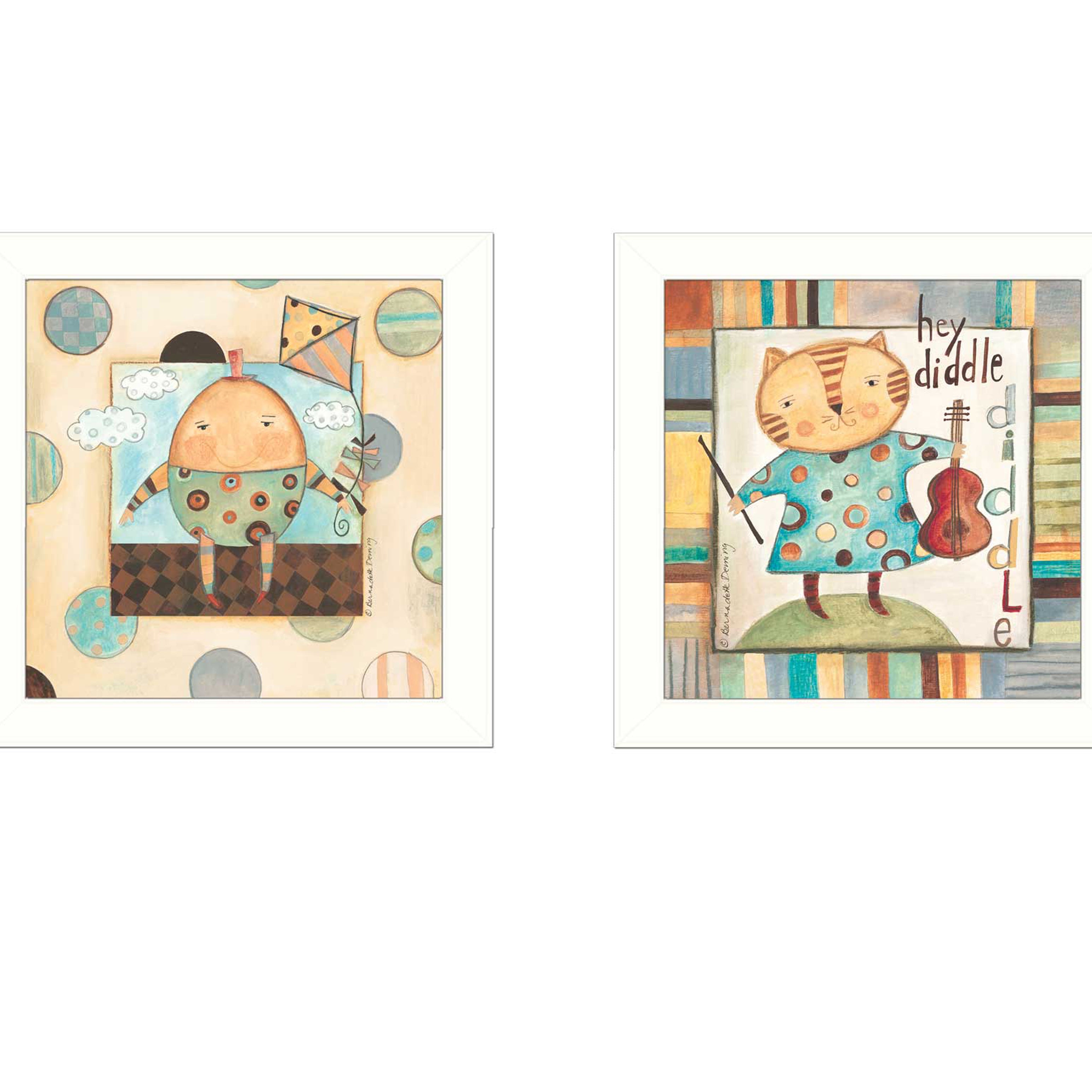 "Nursery Pictures Collection" 2-Piece Vignette By Bernadette Deming, Printed Wall Art, Ready To Hang Framed Poster, White Frame--1