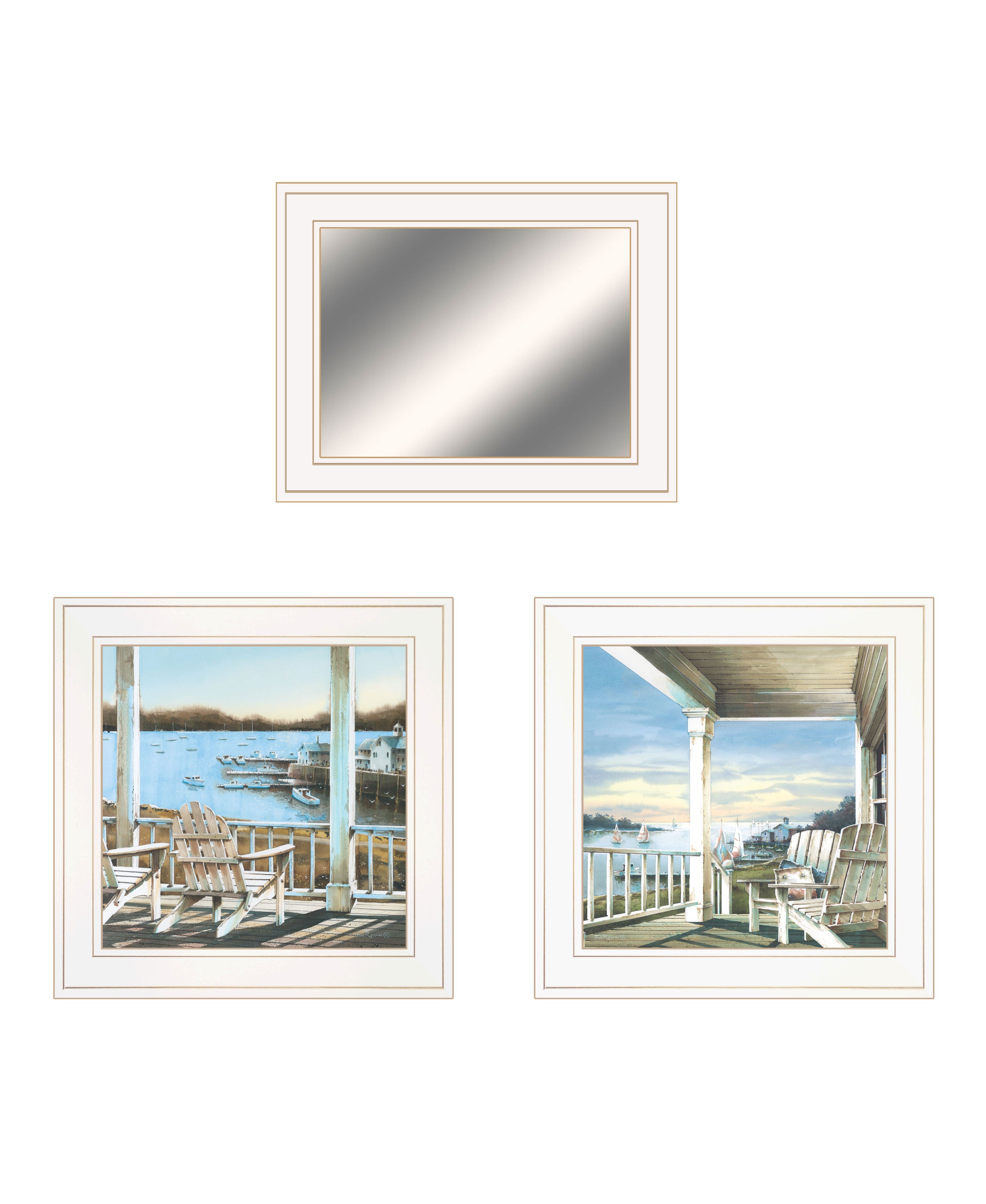 "Lake Side Collection" 3-Piece Vignette By John Rossini, Ready to Hang Framed Print, White Frame--1