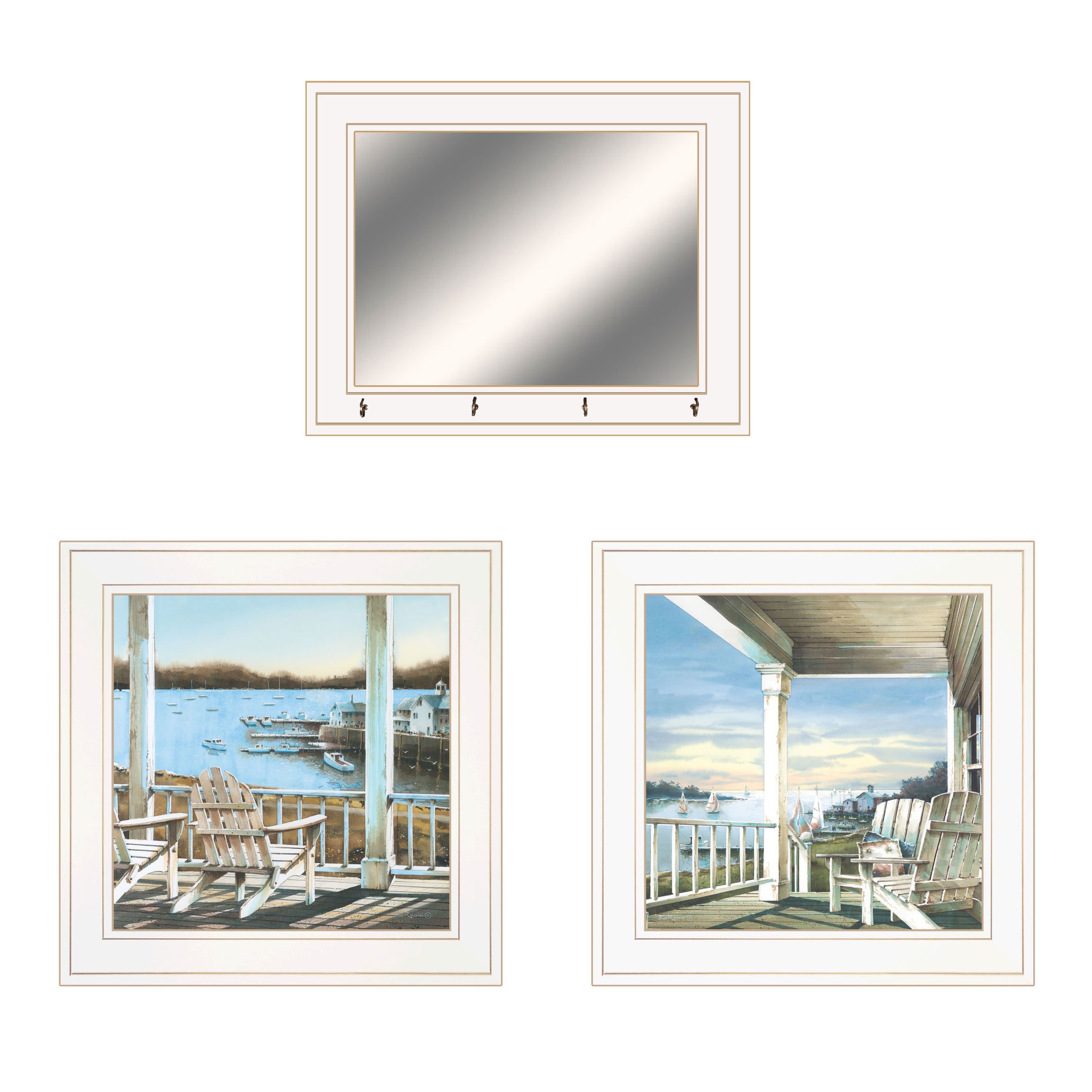 "Lake Side Collection" 3-Piece Vignette By John Rossini, Ready to Hang Framed Print, White Frame--1