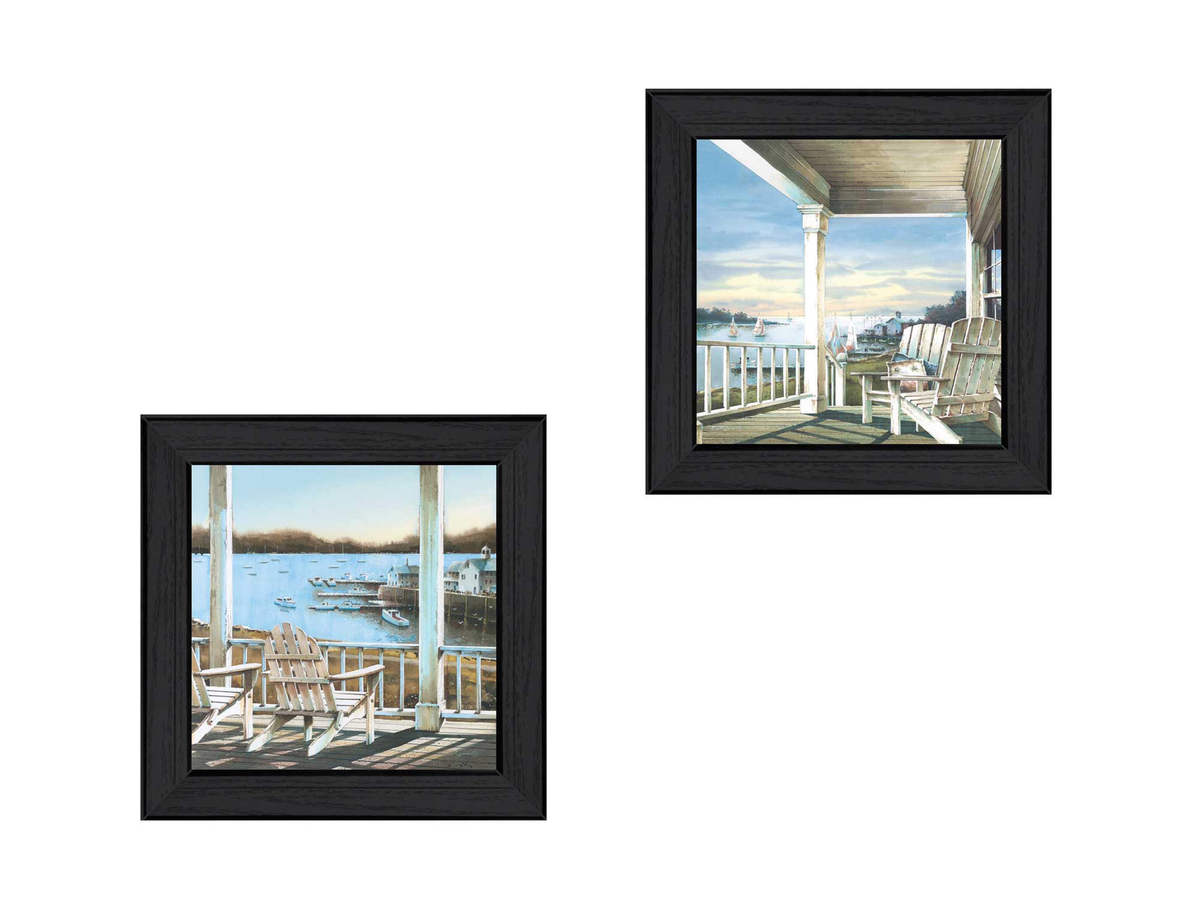 "Lake Side Collection" 2-Piece Vignette By John Rossini, Printed Wall Art, Ready To Hang Framed Poster, Black Frame--1