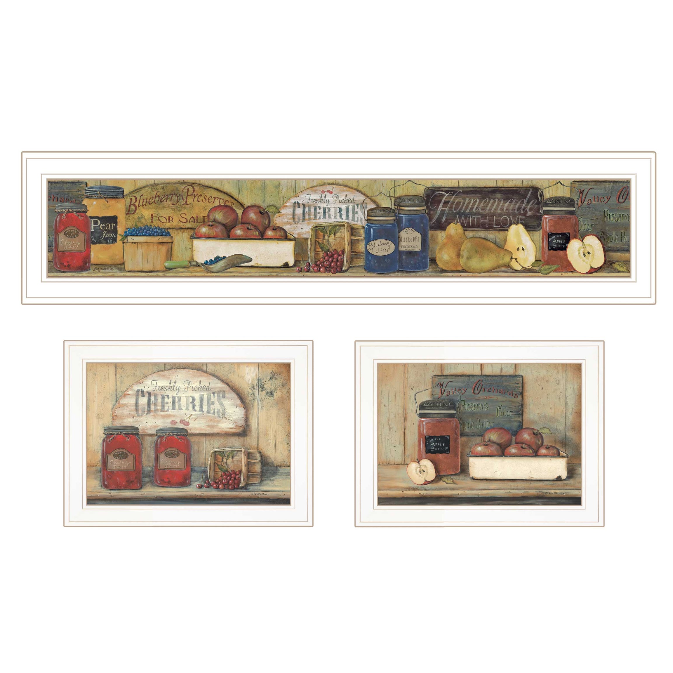 "Country Kitchen" 3-Piece Vignette By Pam Britton, White Frame--1