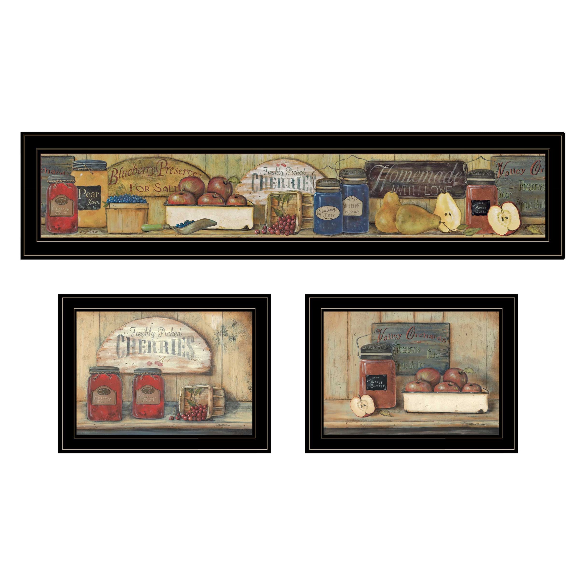 Trendy Decor 4U "Country Kitchen" Framed Wall Art, Modern Home Decor 3 Piece Vignette for Living Room, Bedroom & Farmhouse Wall Decoration by Pam Britton--1