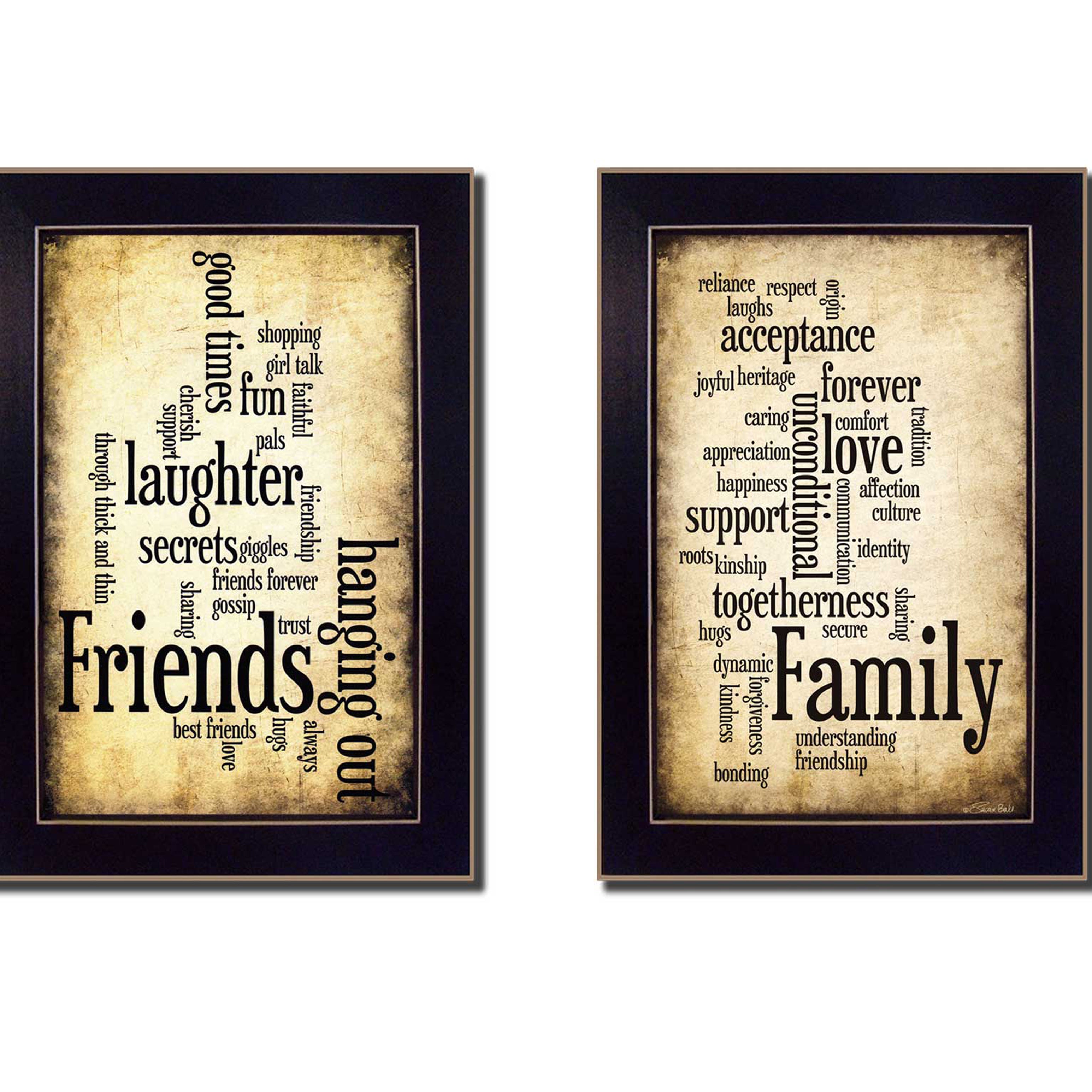 "Friends and Family Collection" 2-Piece Vignette By Susan Ball, Printed Wall Art, Ready To Hang Framed Poster, Black Frame--1