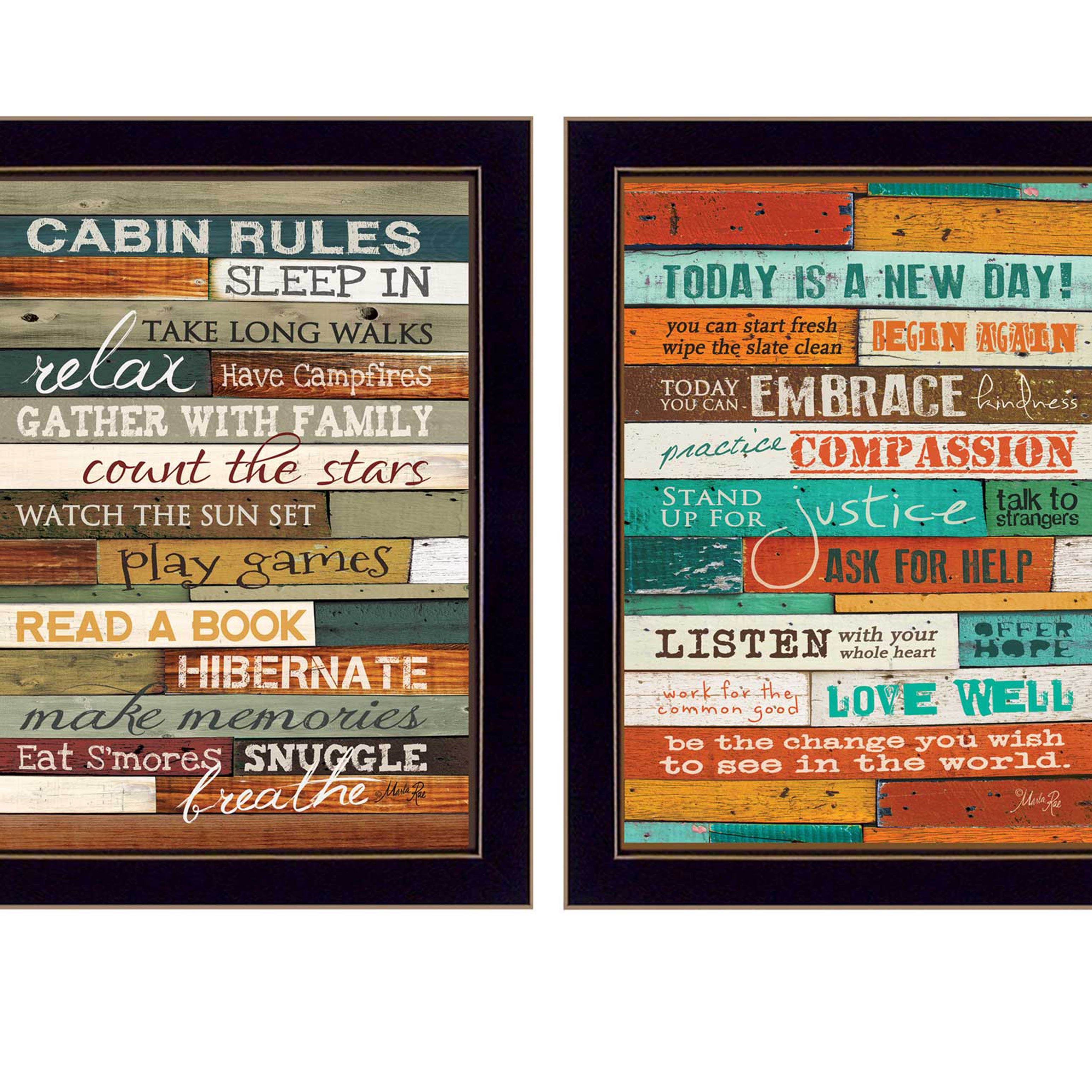 "Wood Plank Collection" 2-Piece Vignette By Marla Rae, Printed Wall Art, Ready To Hang Framed Poster, Black Frame--1