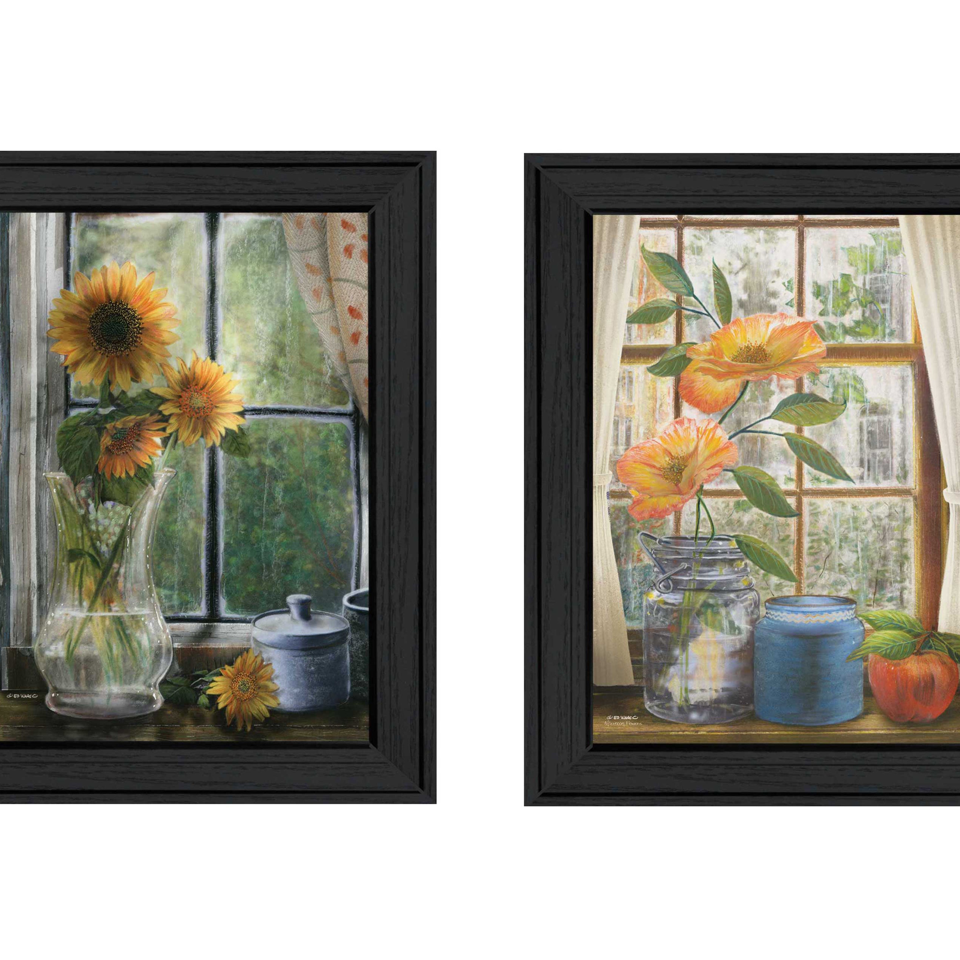 "Flowers Collection" 2-Piece Vignette By Ed Wargo, Printed Wall Art, Ready To Hang Framed Poster, Black Frame--1