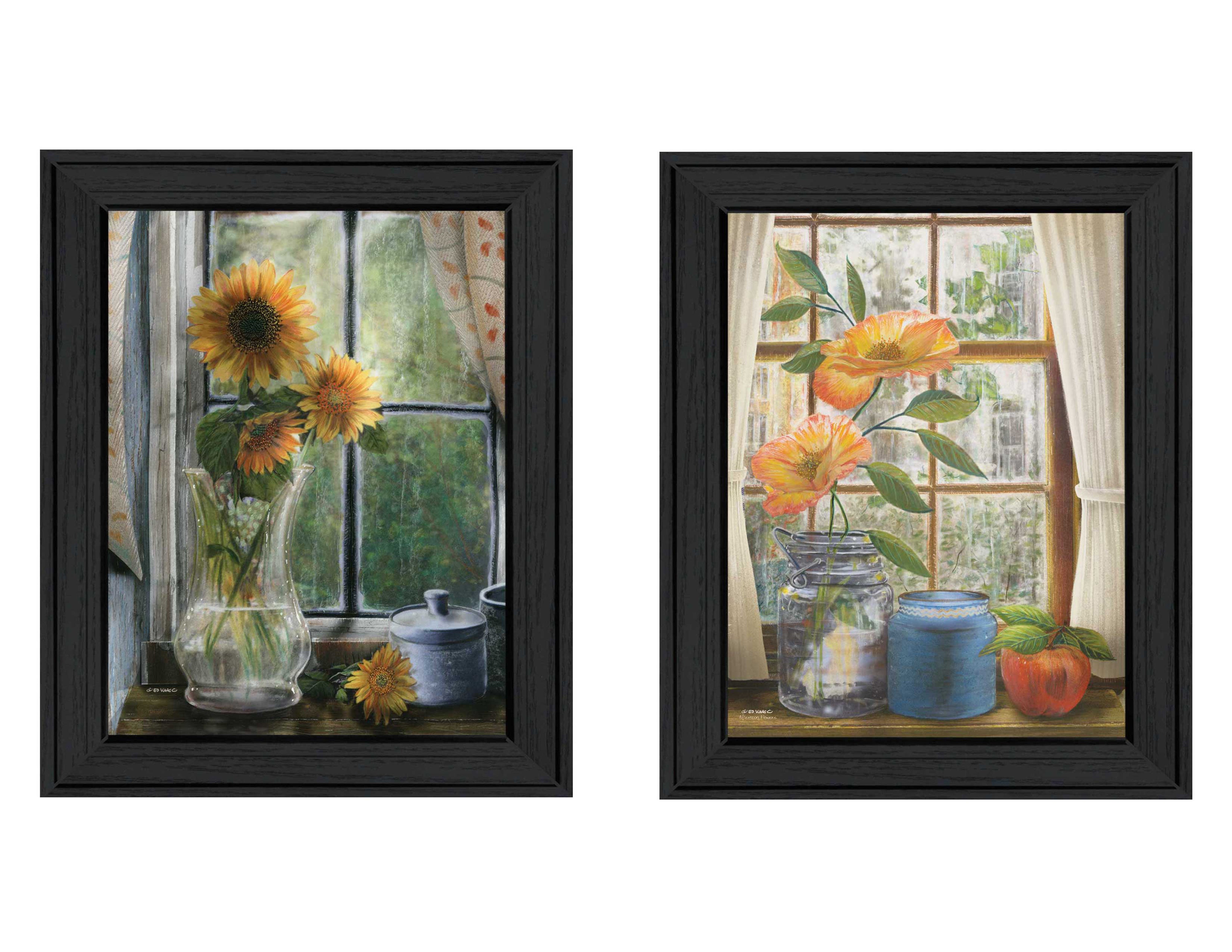 "Flowers Collection" 2-Piece Vignette By Ed Wargo, Printed Wall Art, Ready To Hang Framed Poster, Black Frame--1