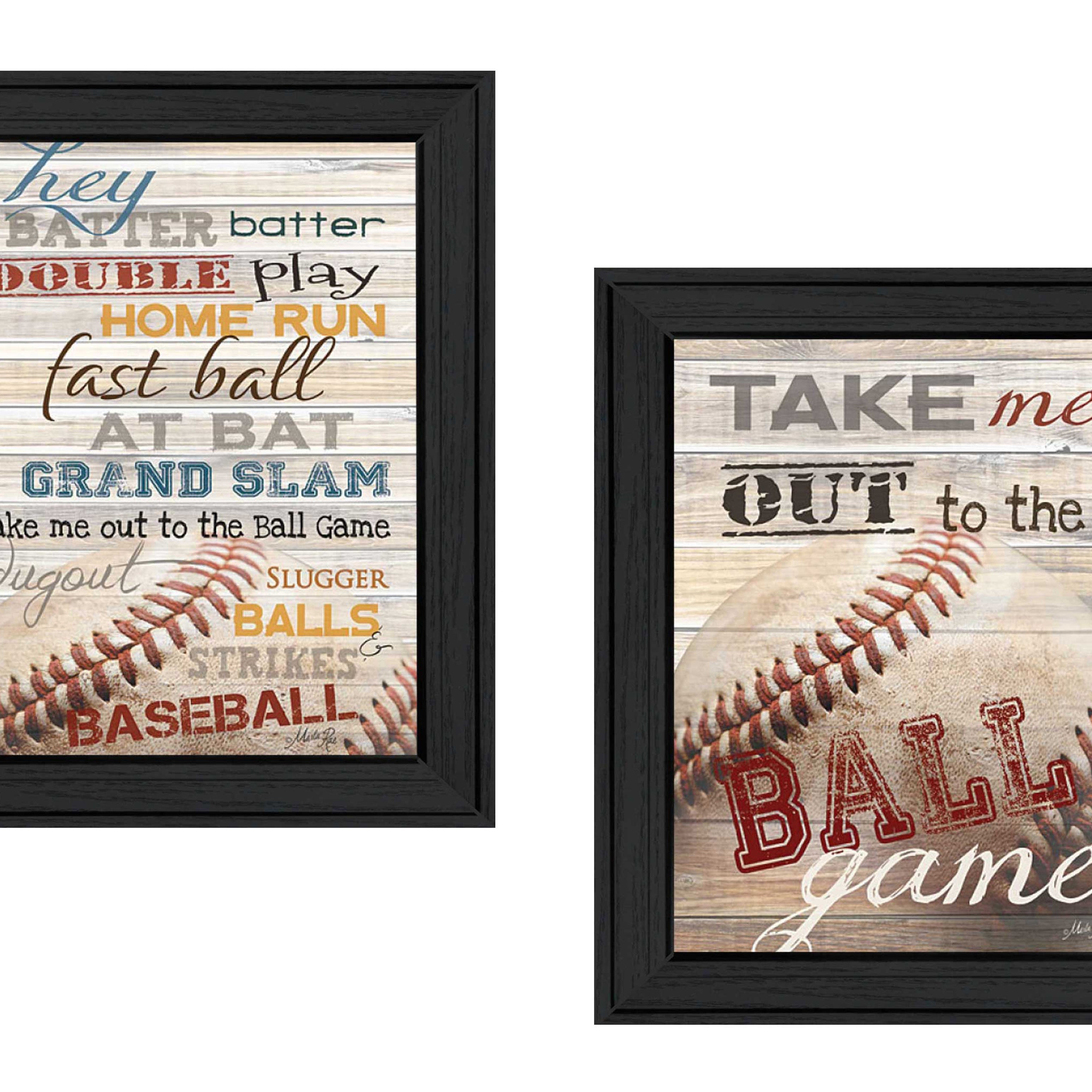 "Baseball Collection" 2-Piece Vignette By Marla Rae, Printed Wall Art, Ready To Hang Framed Poster, Black Frame--1