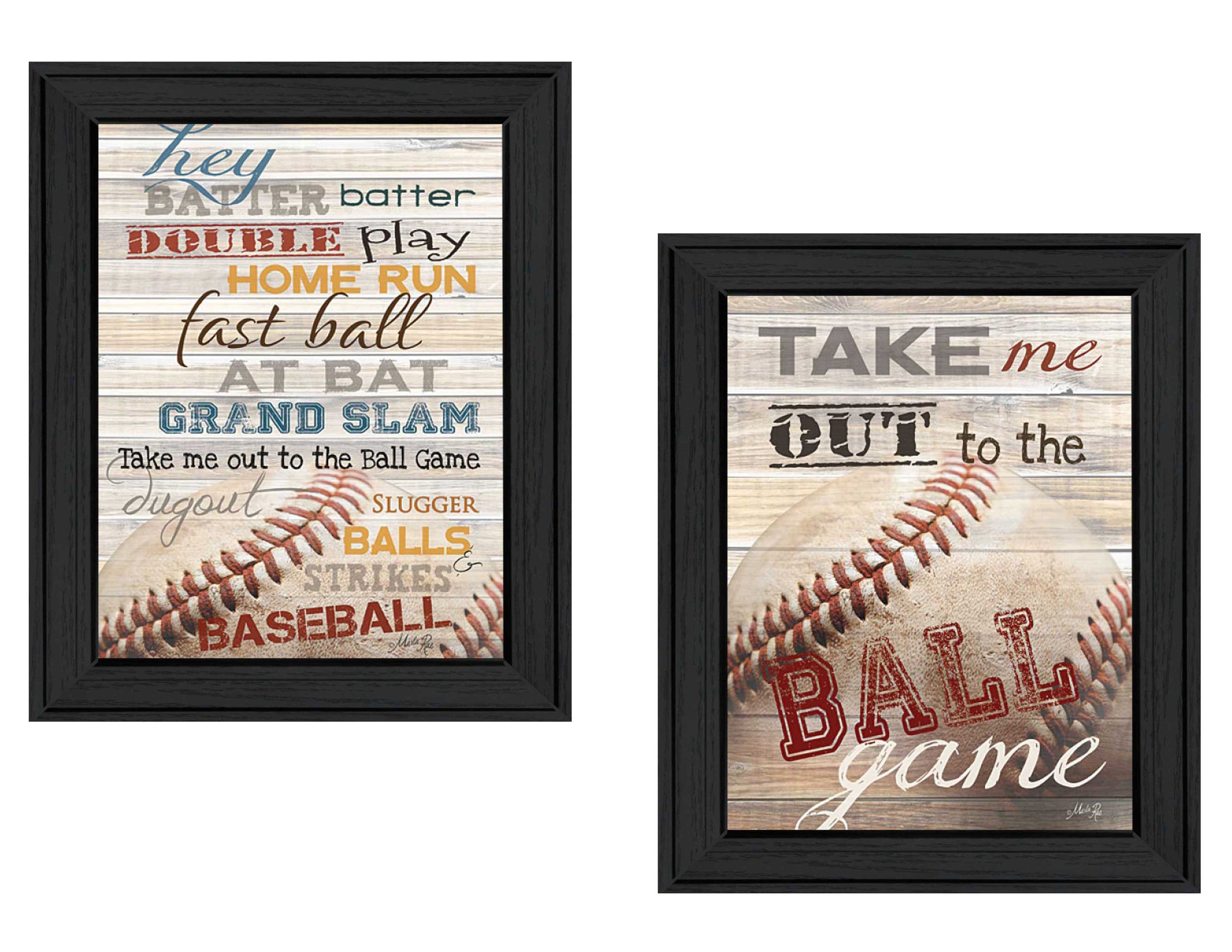 "Baseball Collection" 2-Piece Vignette By Marla Rae, Printed Wall Art, Ready To Hang Framed Poster, Black Frame--1