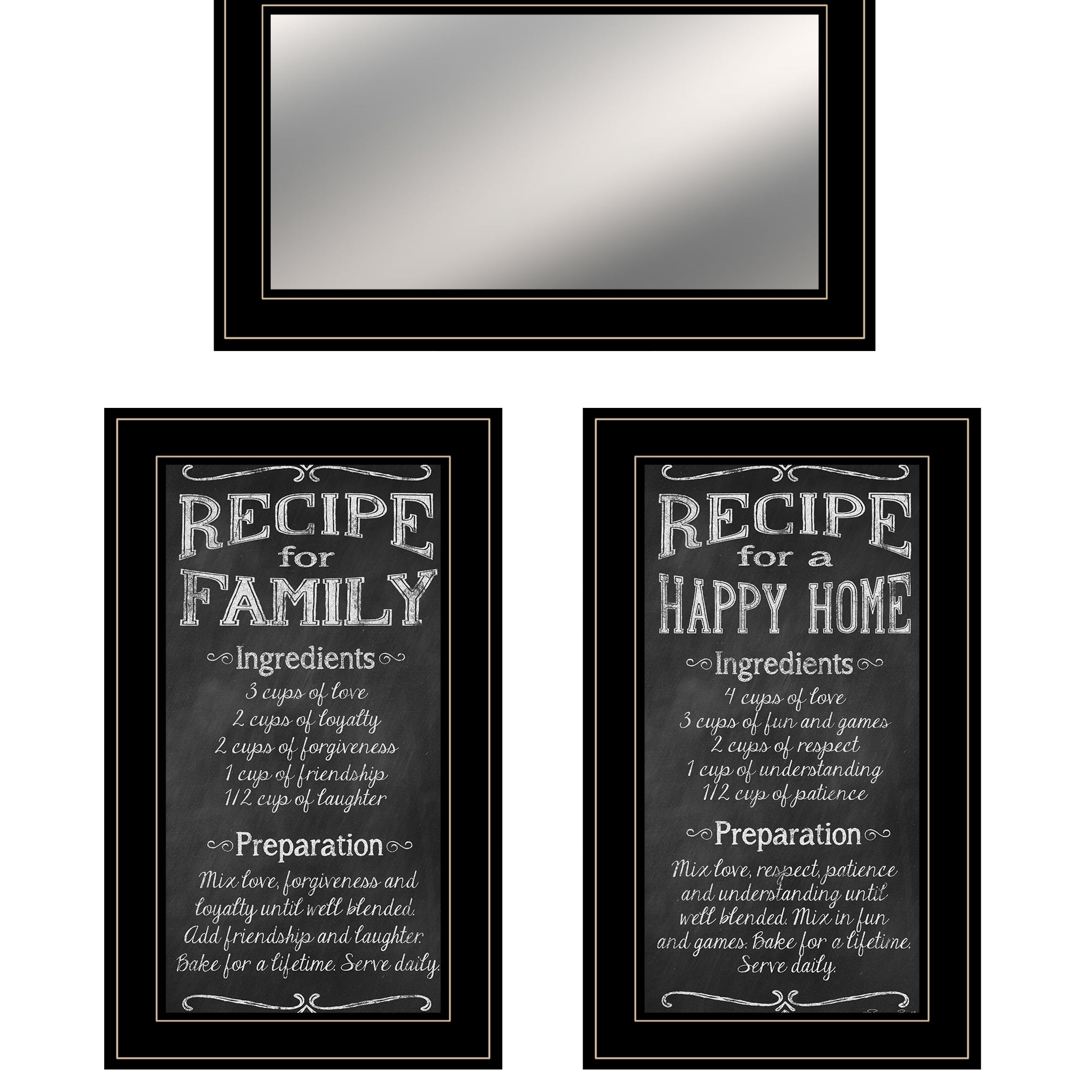 "Family Recipe Collection" 3-Piece Vignette By Pam Britton, Ready to Hang Framed Print, Black Frame--1