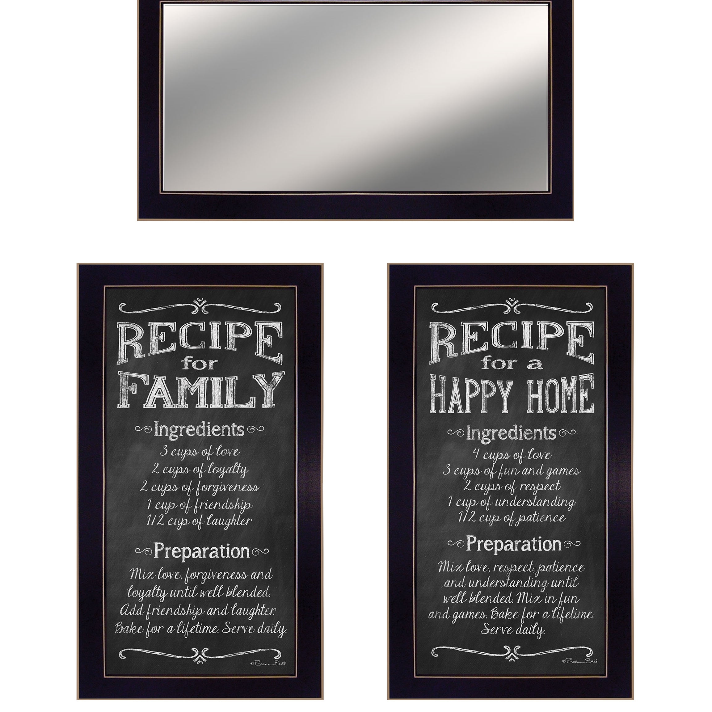 "Family Recipe Collection" 3-Piece Vignette By Pam Britton, Ready to Hang Framed Print, Black Frame--1