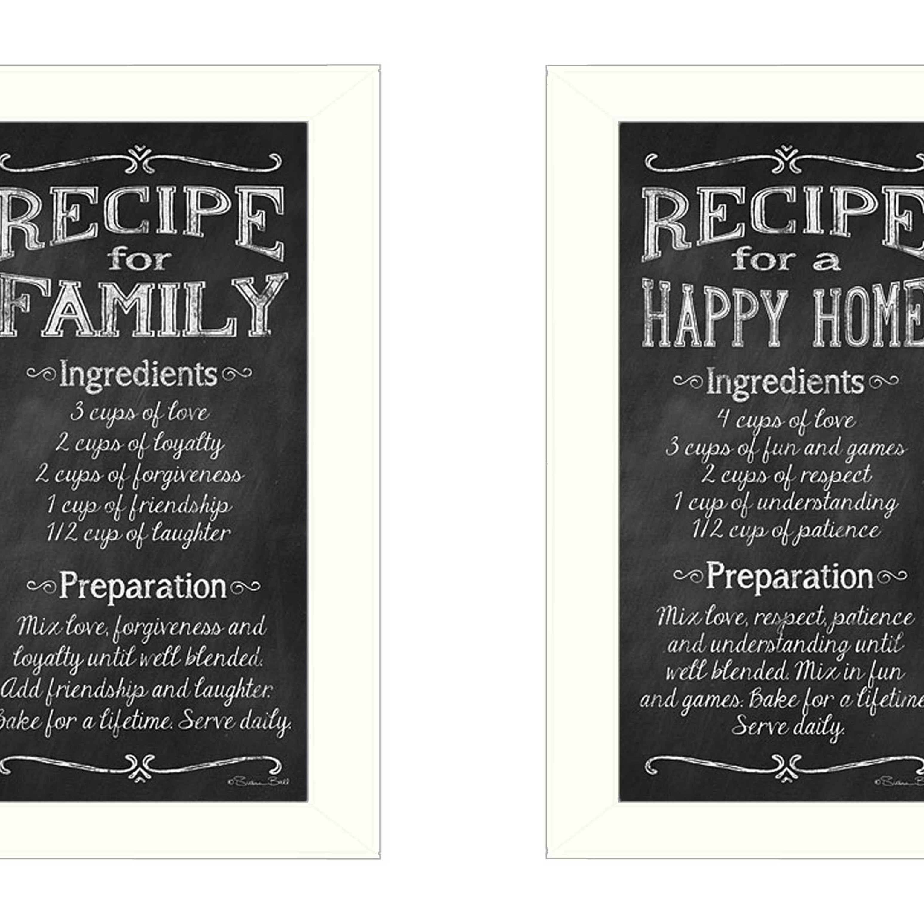 "Family Recipe Collection" 2-Piece Vignette By Susan Ball, Printed Wall Art, Ready To Hang Framed Poster, White Frame--1