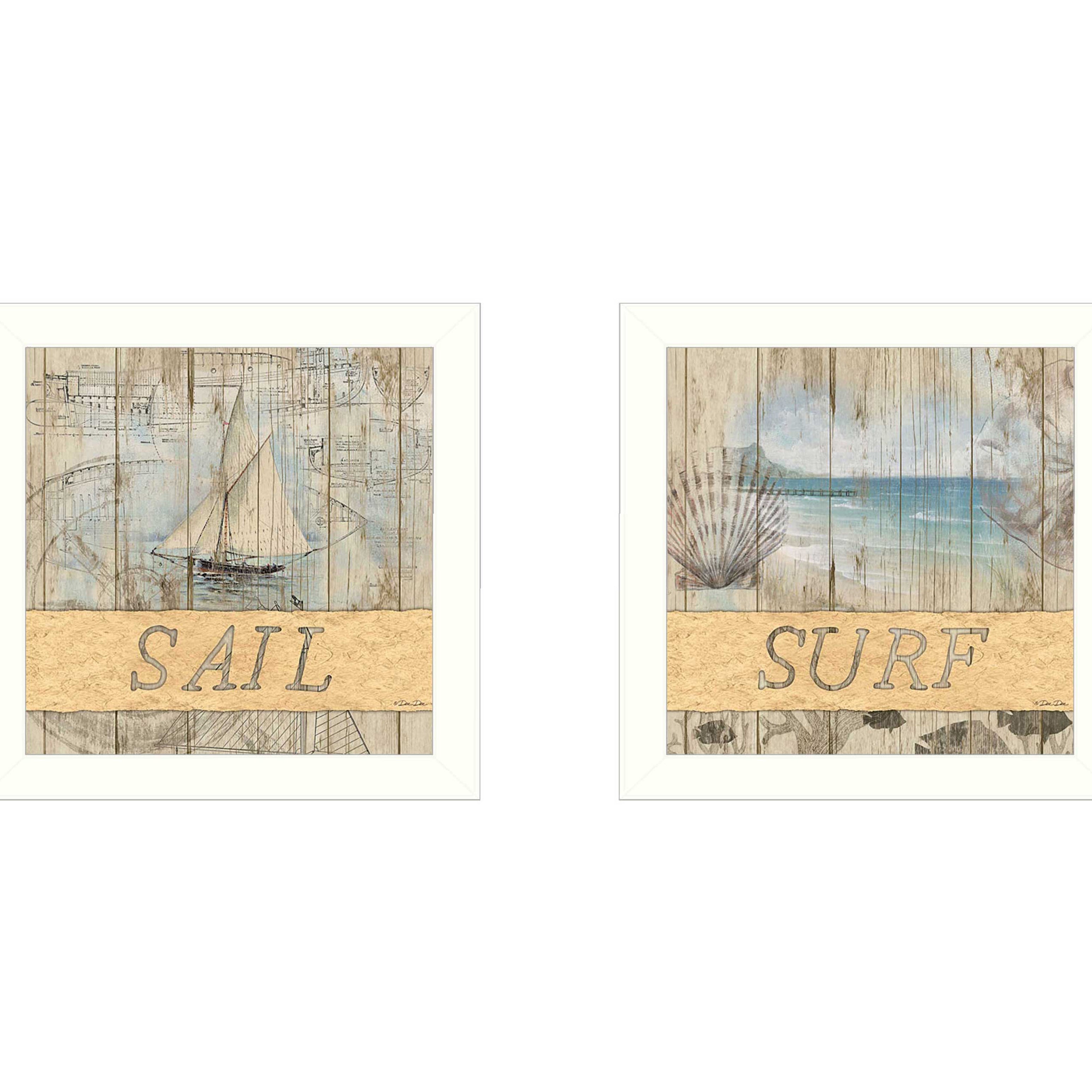 "Sail/Surf Collection" 2-Piece Vignette By Dee Dee, Printed Wall Art, Ready To Hang Framed Poster, White Frame--1