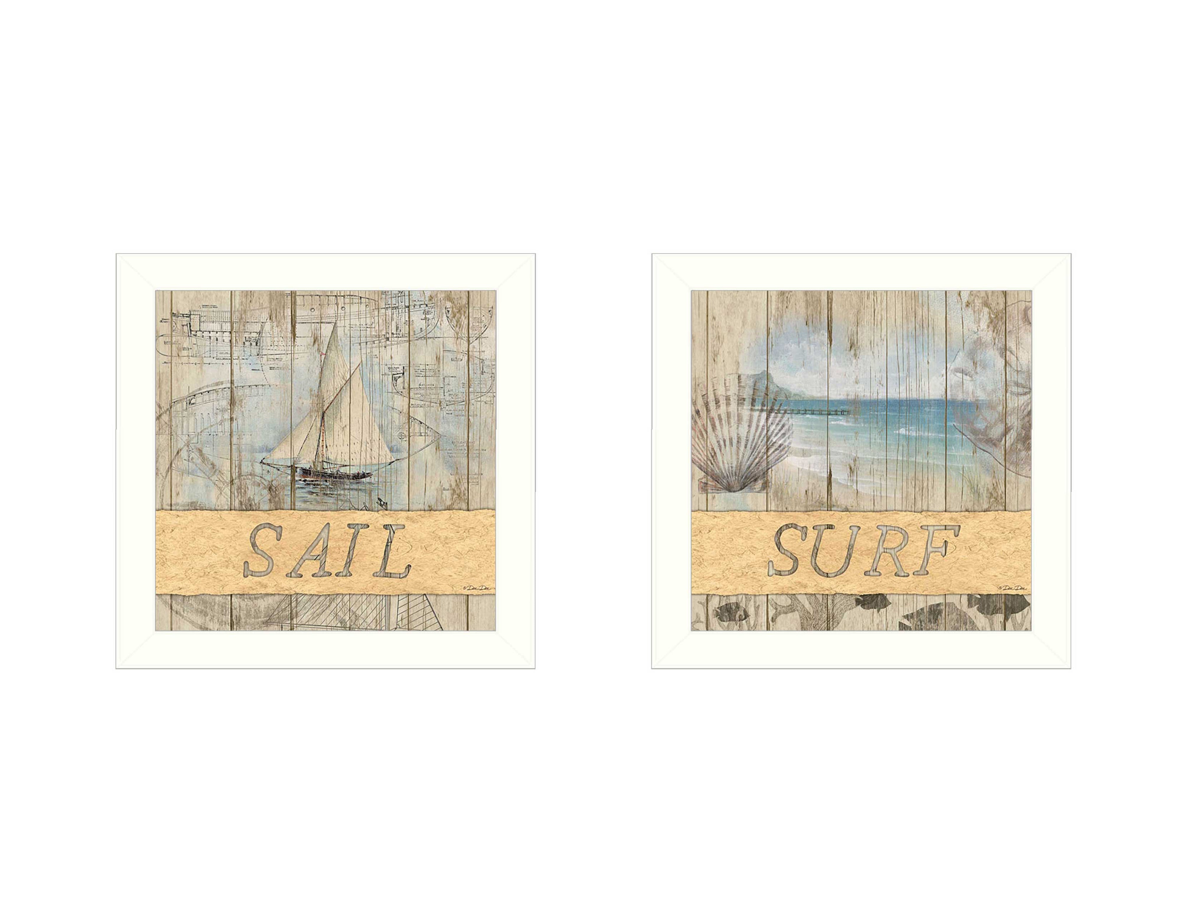 "Sail/Surf Collection" 2-Piece Vignette By Dee Dee, Printed Wall Art, Ready To Hang Framed Poster, White Frame--1