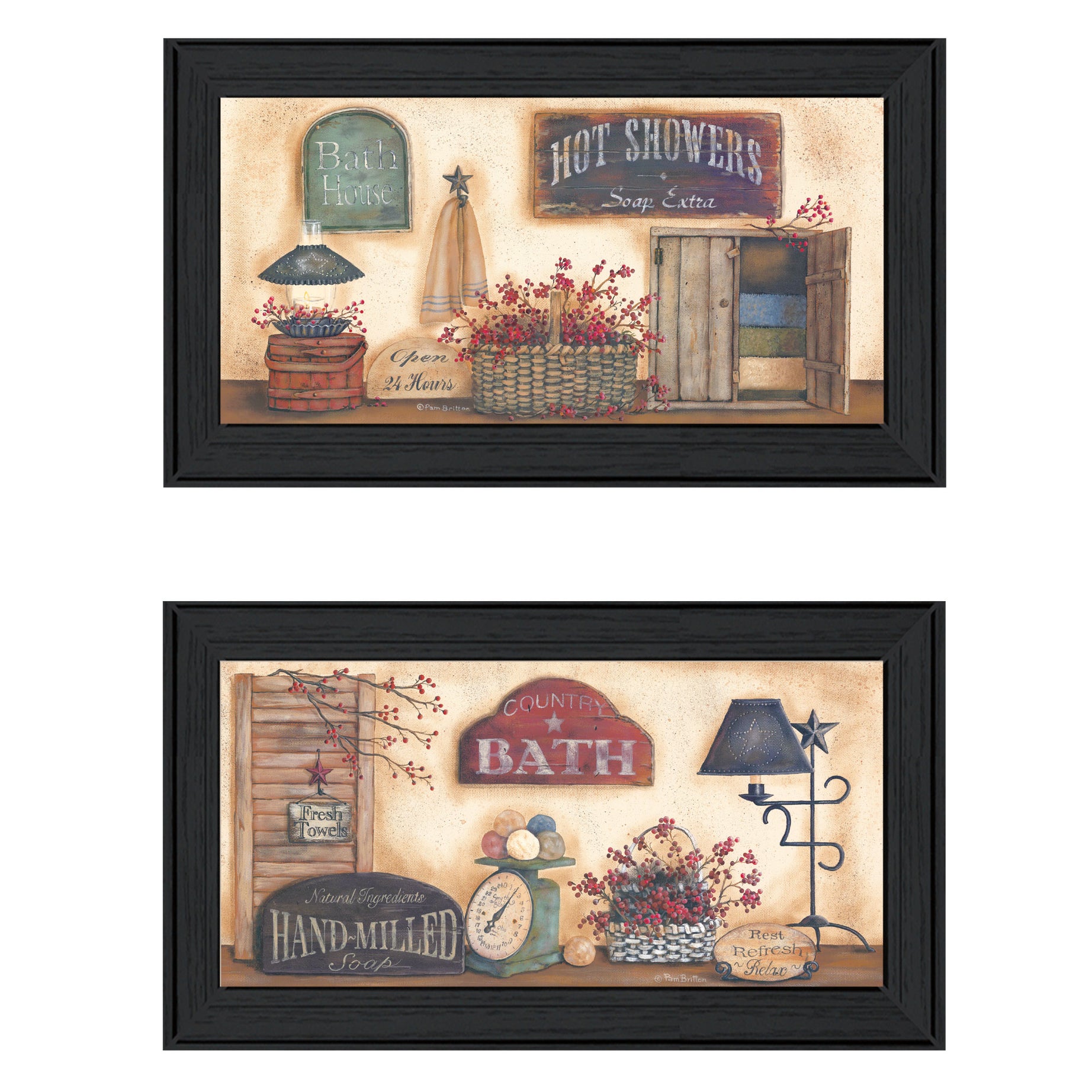 "Bath Collection" 2-Piece Vignette By Pam Britton, Black Frame--1