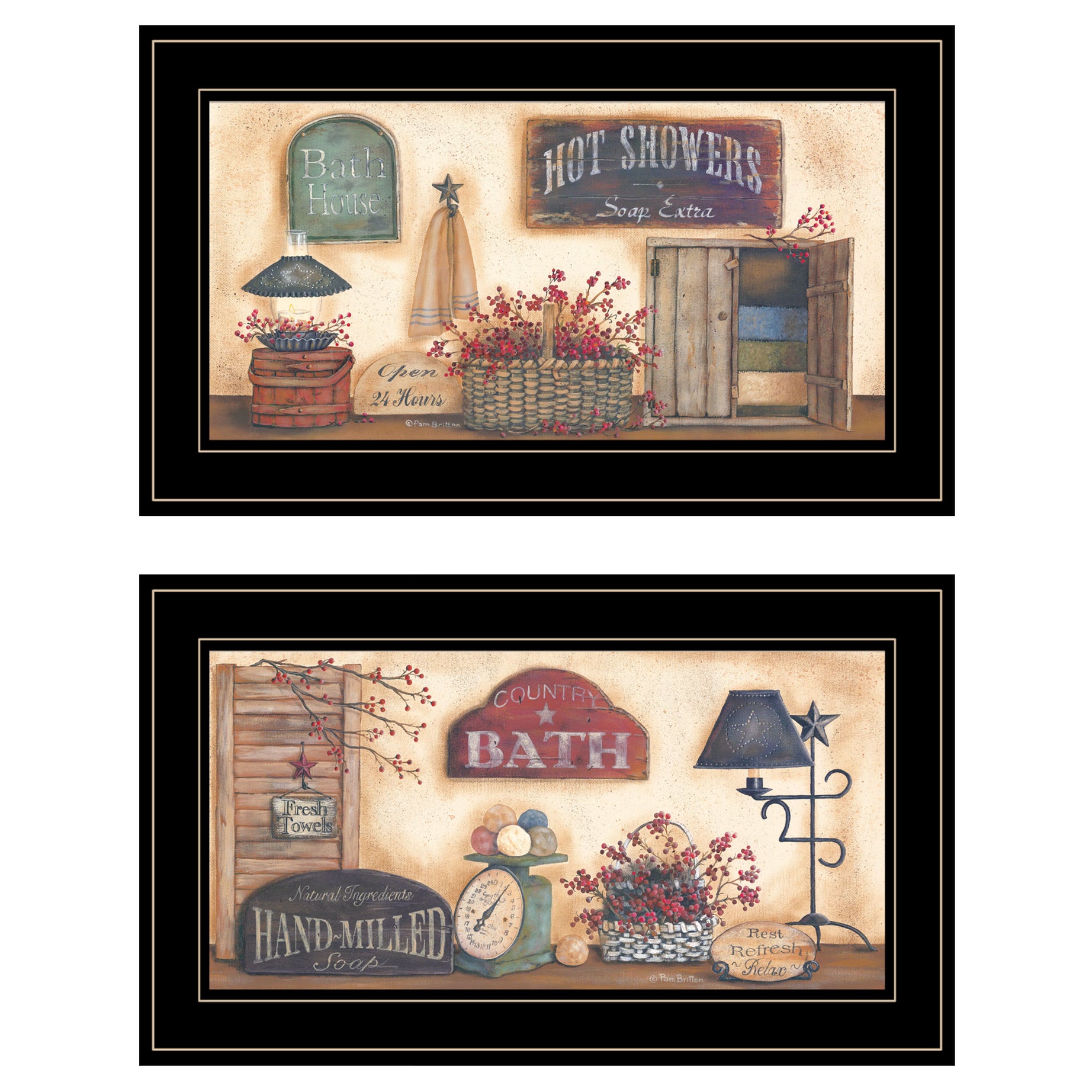 "Bath Collection" 2-Piece Vignette By Pam Britton, Black Frame--1