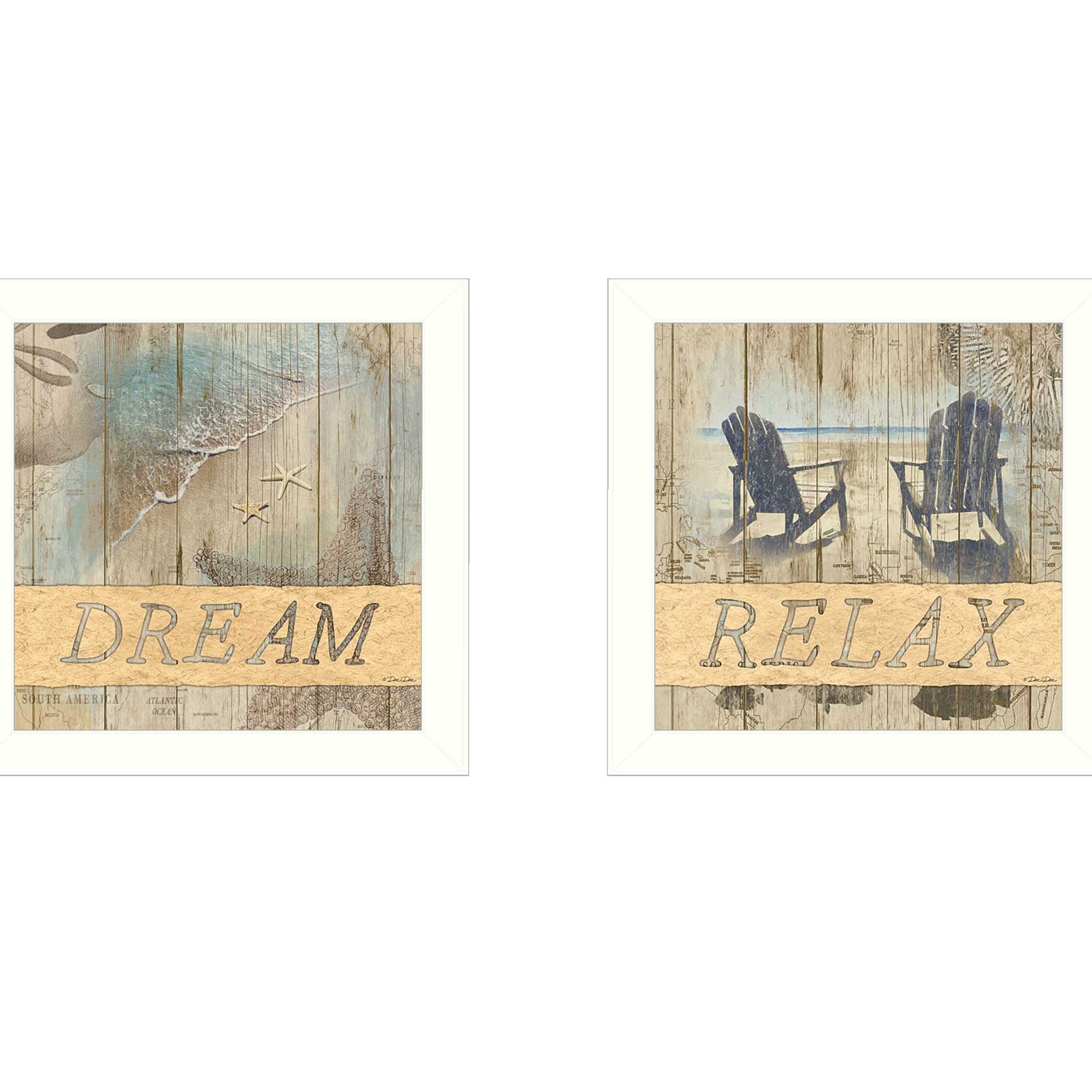 "Dream/Relax Collection" 2-Piece Vignette By Dee Dee, Printed Wall Art, Ready To Hang Framed Poster, White Frame--1