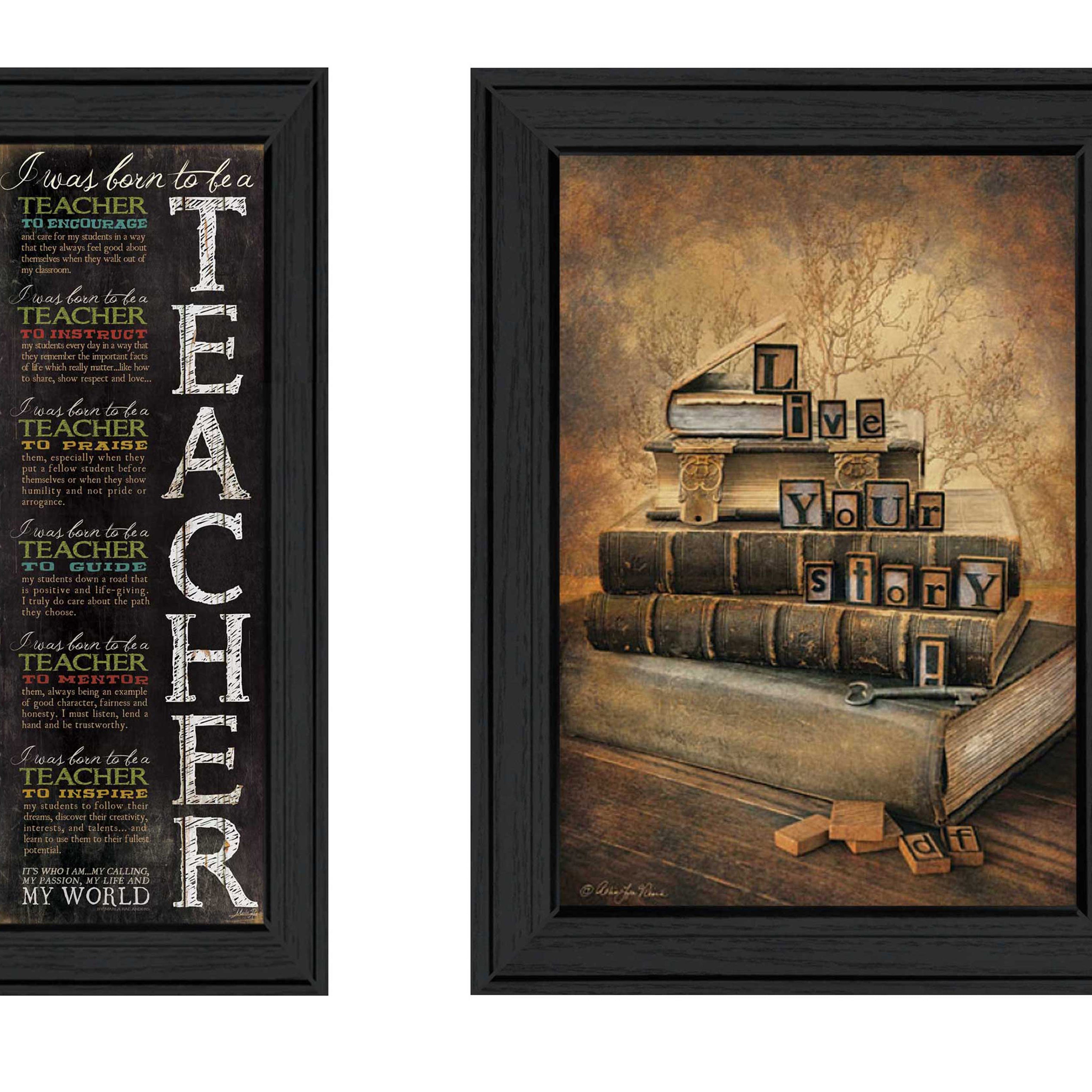 "School Collection" 2-Piece Vignette By R. Vieira and P. Britton, Printed Wall Art, Ready To Hang Framed Poster, Black Frame--1