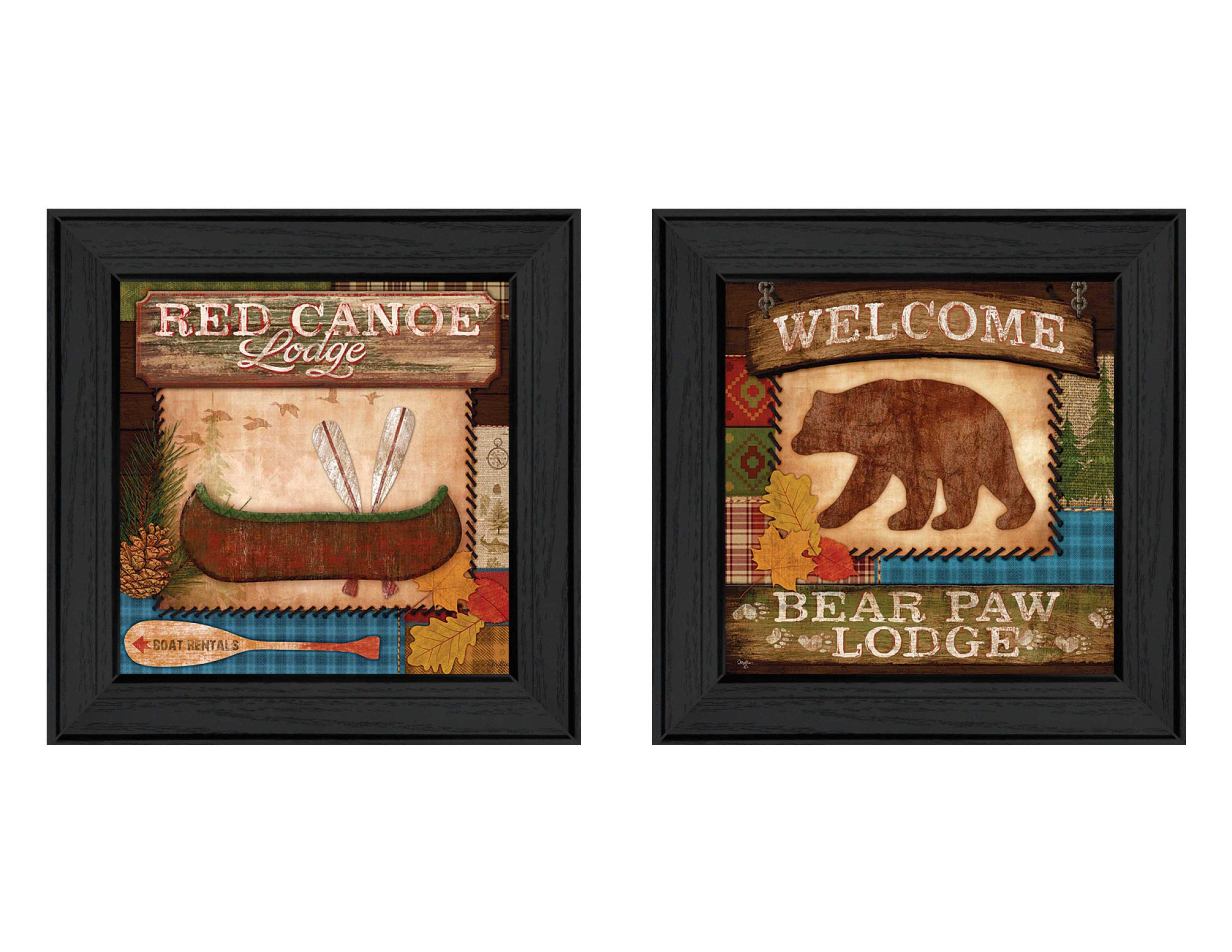 "Lodge II Collection" 2-Piece Vignette By Mollie B., Printed Wall Art, Ready To Hang Framed Poster, Black Frame--1