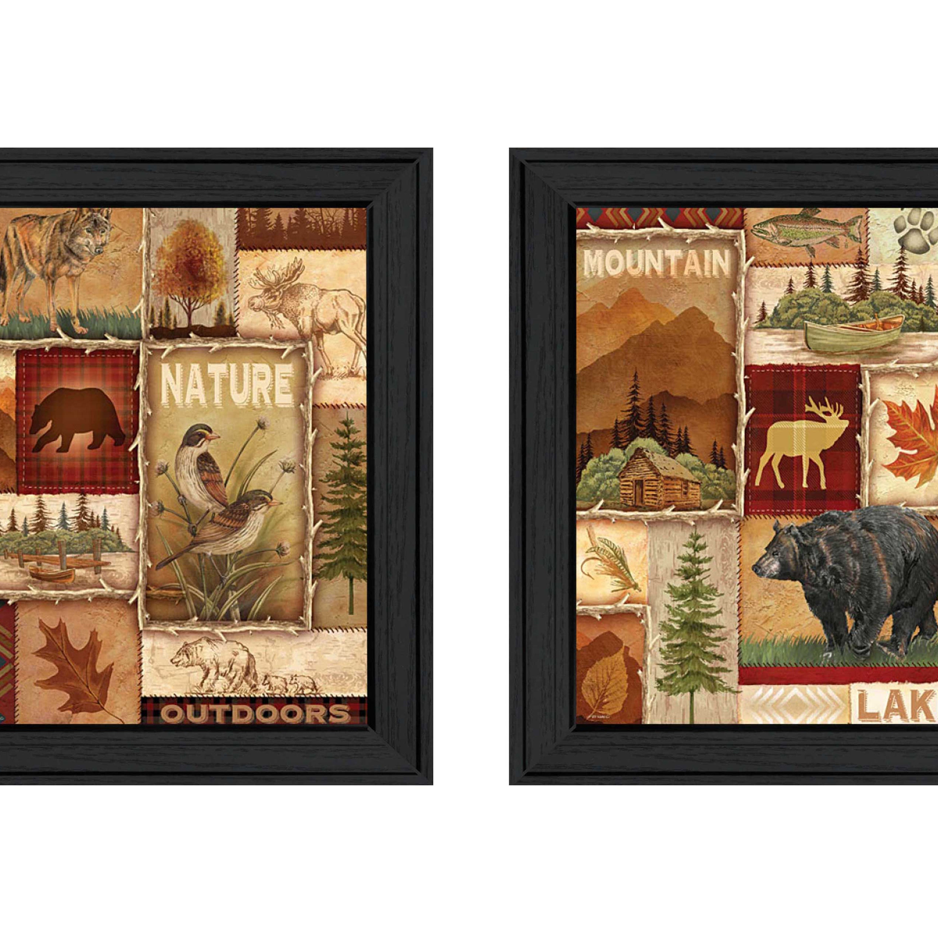 "Lodge Collage Collection" 2-Piece Vignette By Ed Wargo, Printed Wall Art, Ready To Hang Framed Poster, Black Frame--1