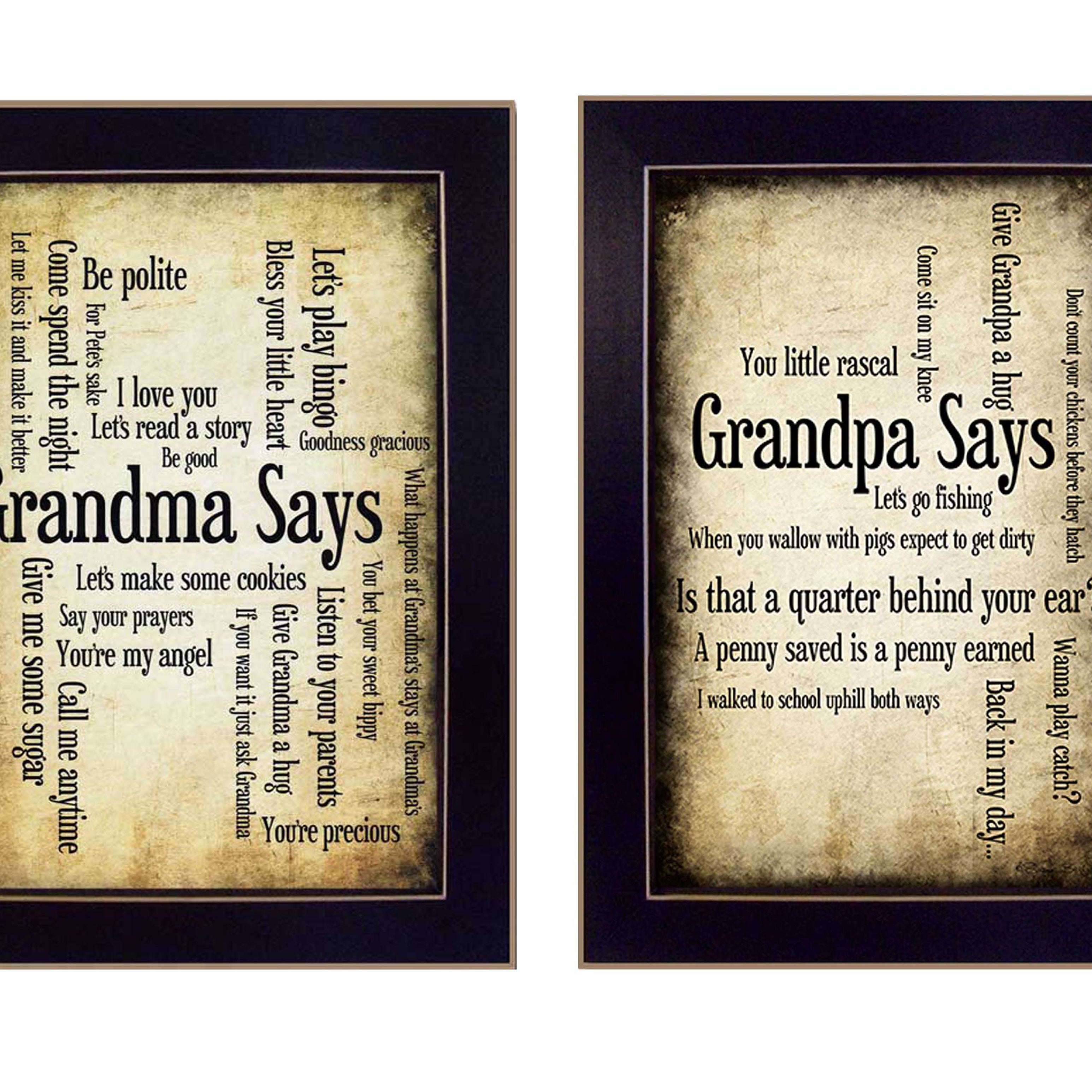 "Grandparents Collection" 2-Piece Vignette By Susan Ball, Printed Wall Art, Ready To Hang Framed Poster, Black Frame--1