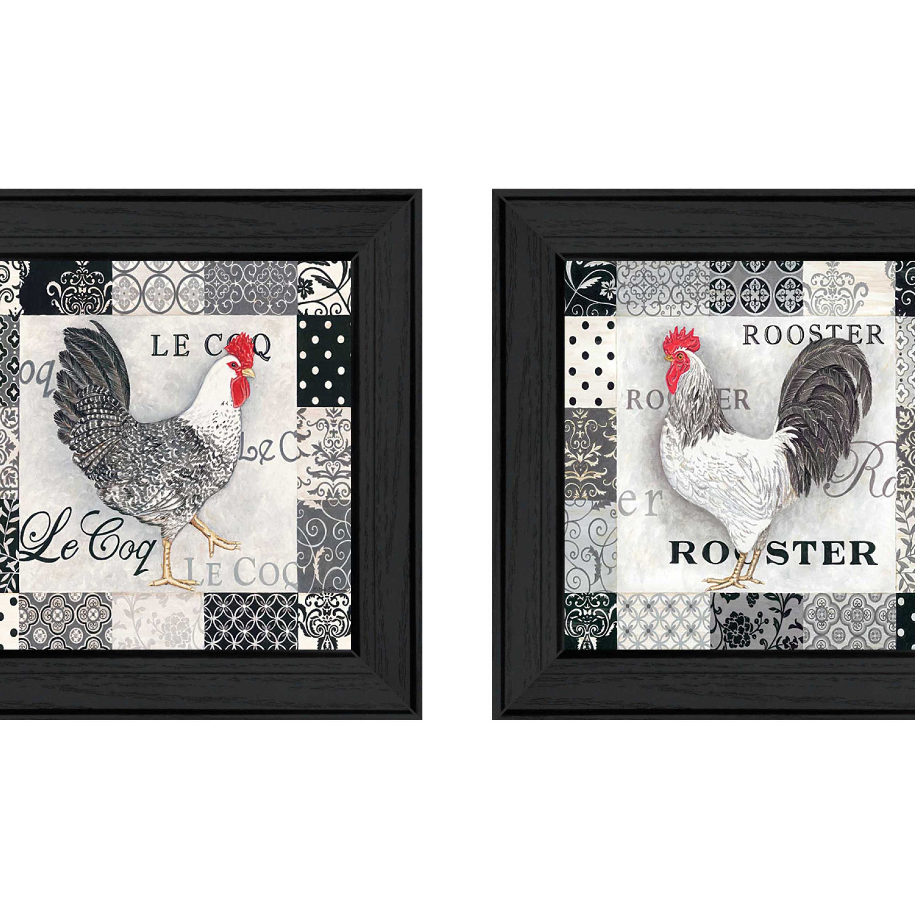 "Rooster I Collection" 2-Piece Vignette By Deb Strain, Printed Wall Art, Ready To Hang Framed Poster, Black Frame--1