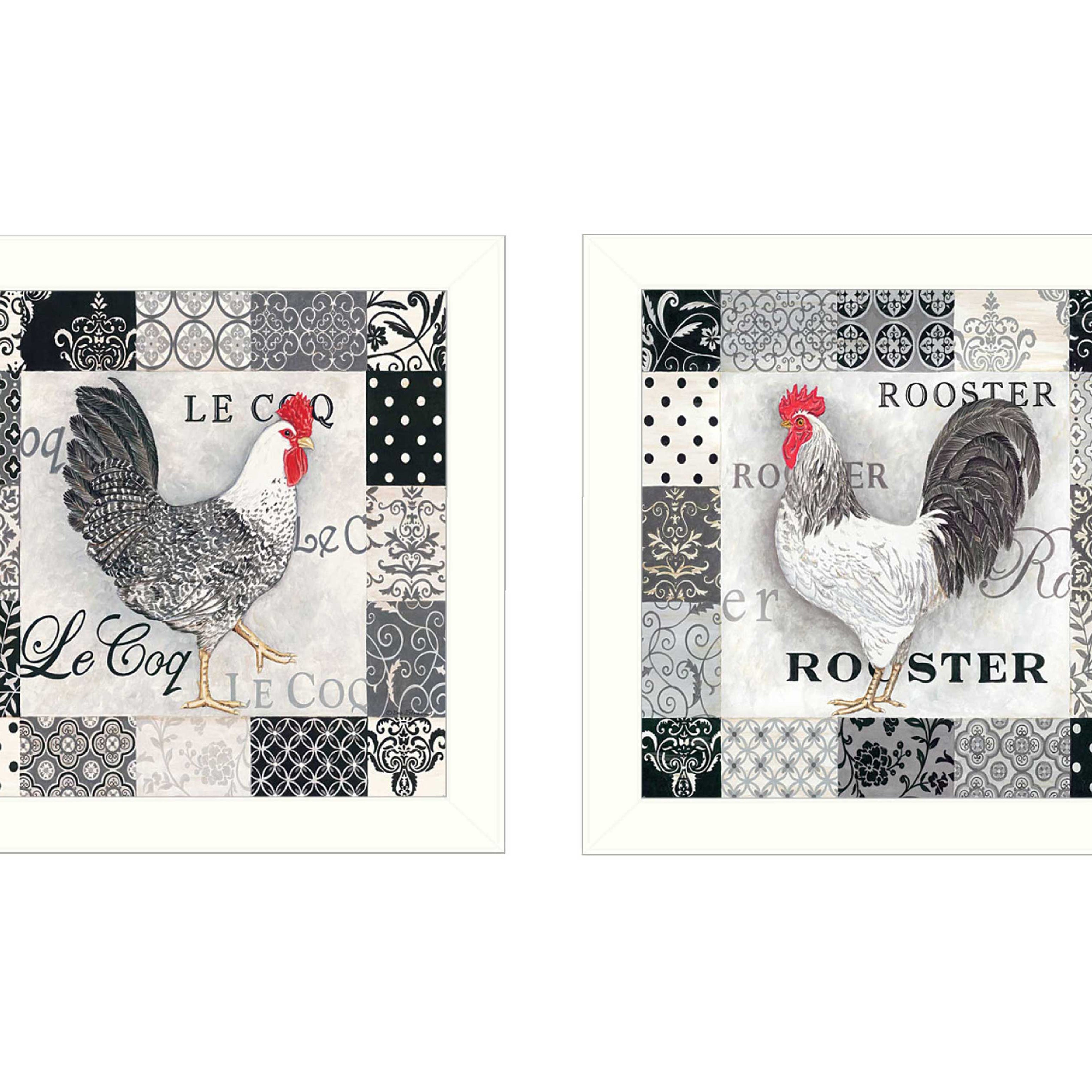 "Rooster II Collection" 2-Piece Vignette By Deb Strain, Printed Wall Art, Ready To Hang Framed Poster, White Frame--1