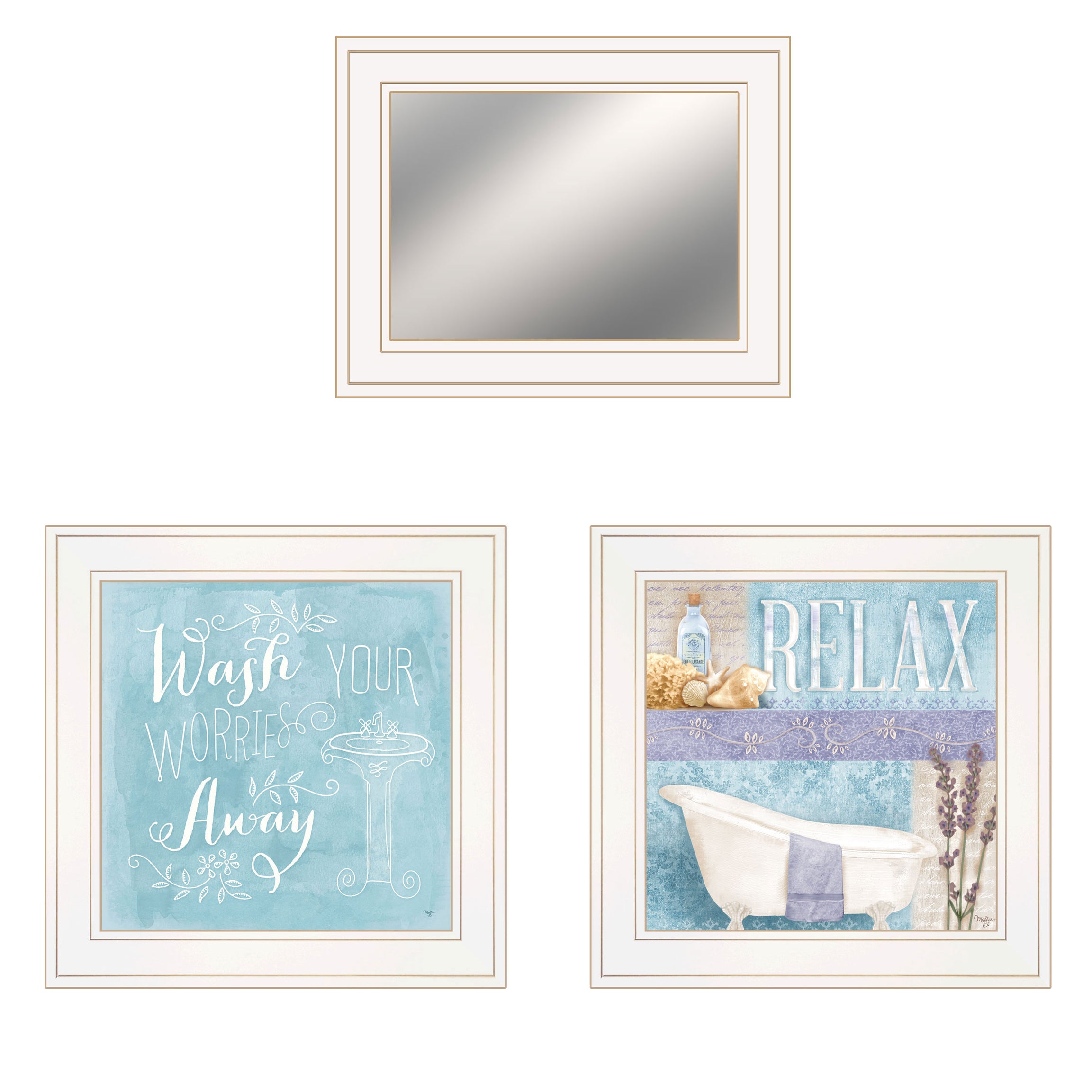 "Wash Collection" 3-Piece Vignette By Mollie B, Ready to Hang Framed Print, White Frame--1