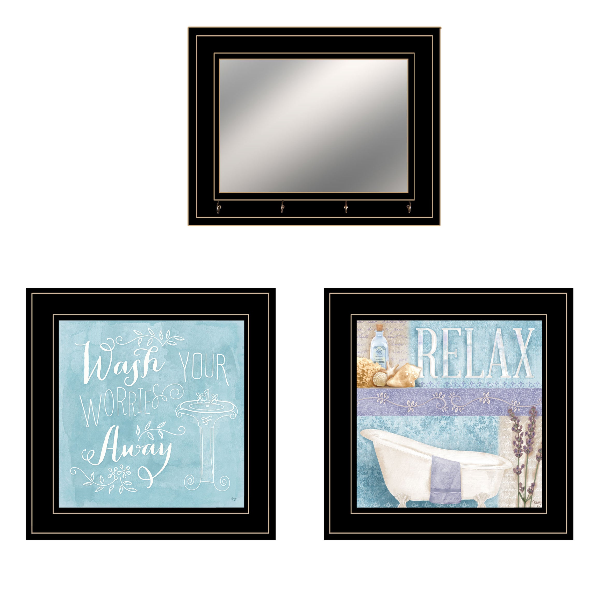 "Wash Collection" 3-Piece Vignette By Mollie B, Ready to Hang Framed Print, Black Frame--1