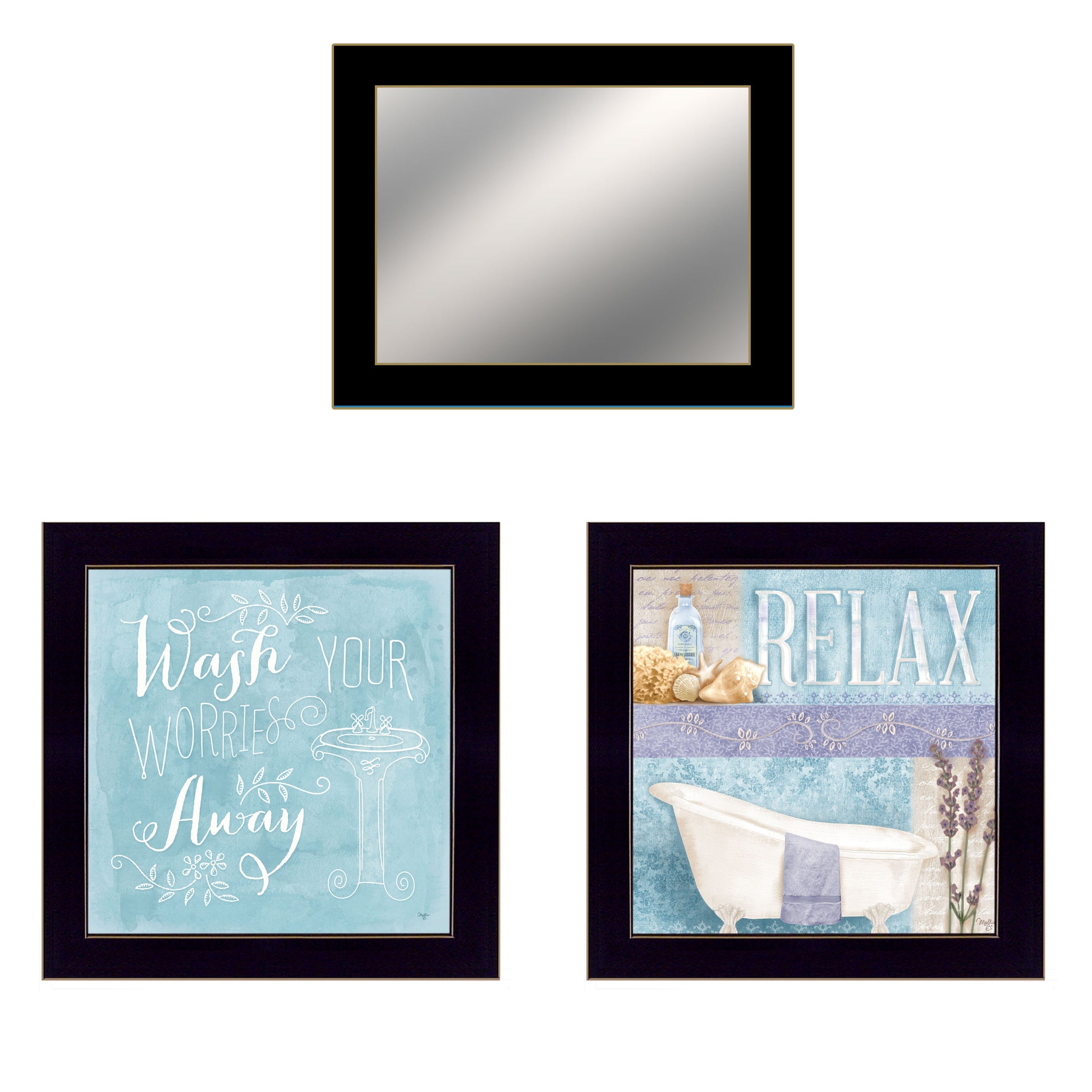 "Wash Collection" 3-Piece Vignette By Mollie B, Ready to Hang Framed Print, Black Frame--1